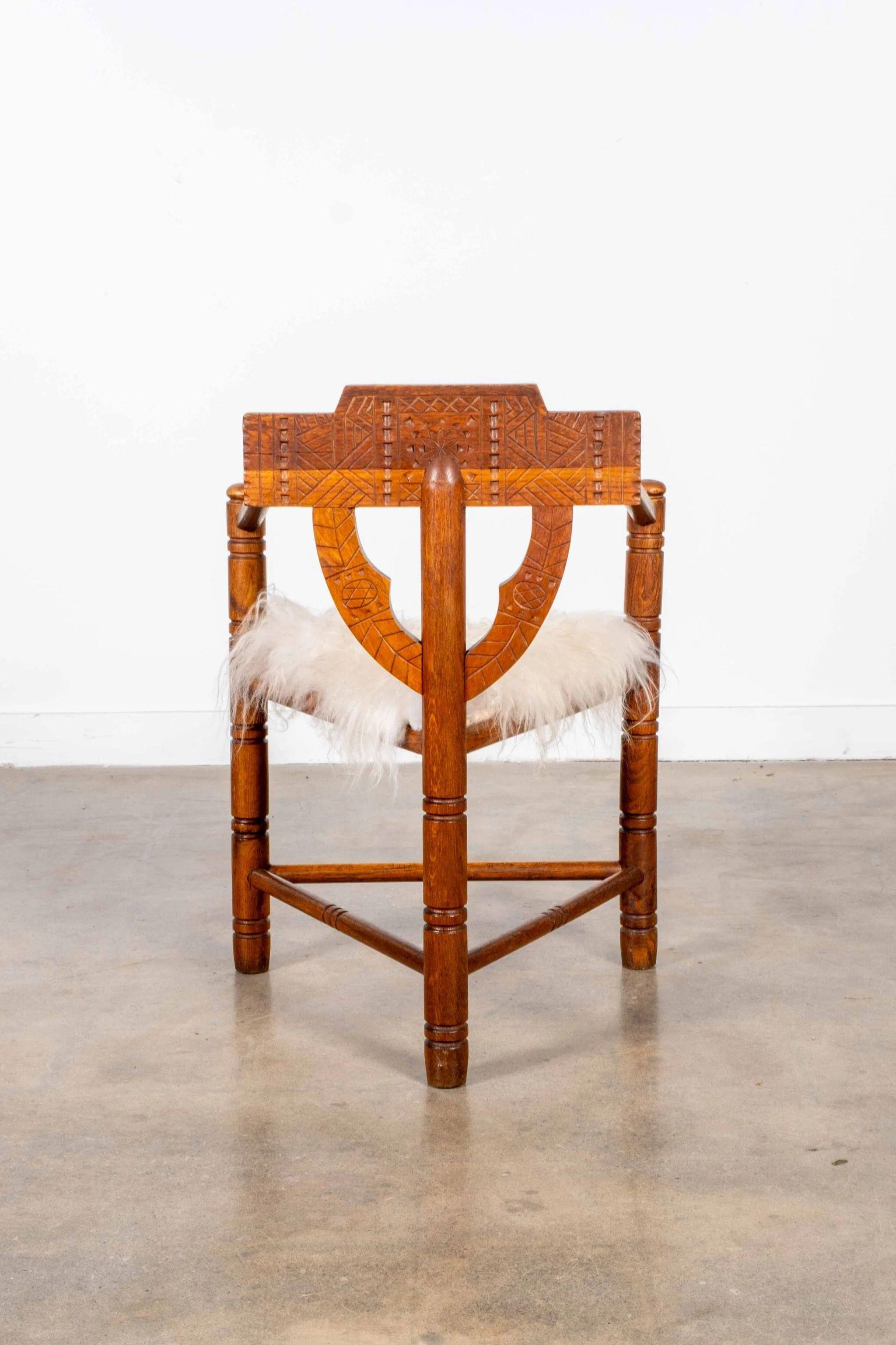 Mid-20th Century Pair of Carved Oak Nordic Monk Chairs For Sale