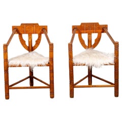 Pair of Carved Oak Nordic Monk Chairs