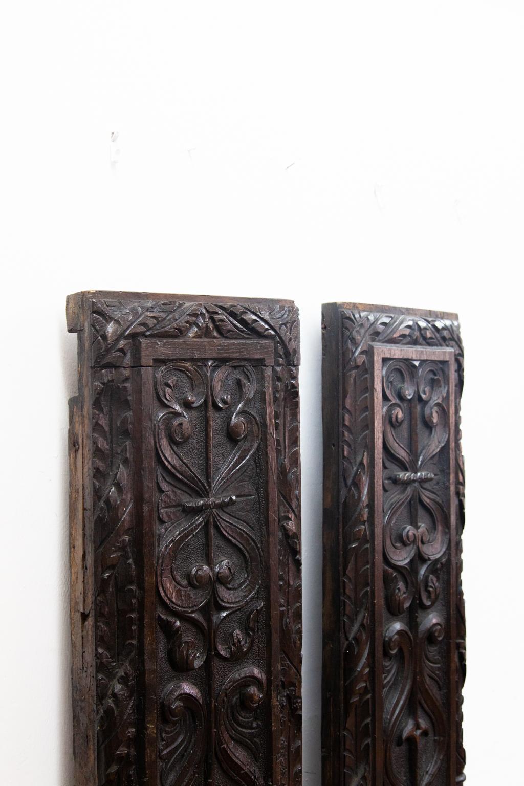 Hand-Carved Pair of Carved Oak Panels