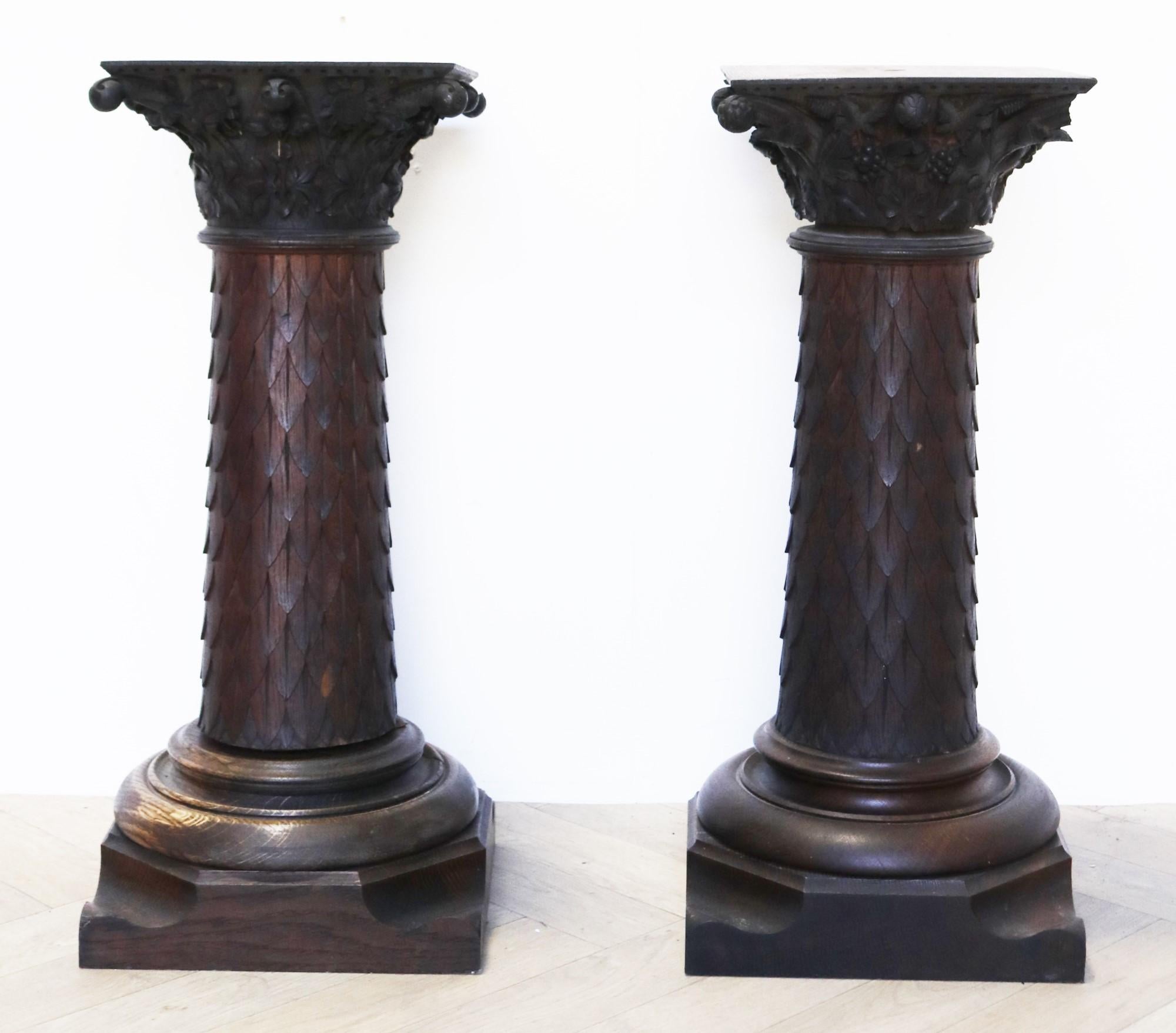 Pair of Carved Oak Pedestals For Sale 5