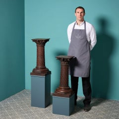 Pairs of Antique Carved Oak Column Pedestals