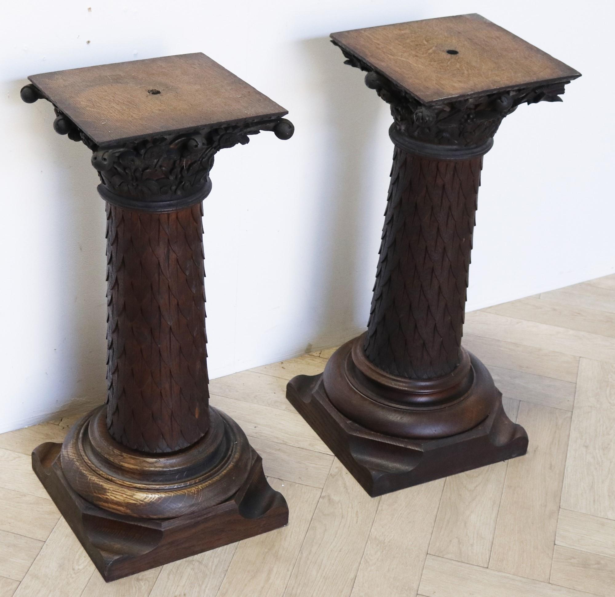 20th Century Pair of Carved Oak Pedestals For Sale