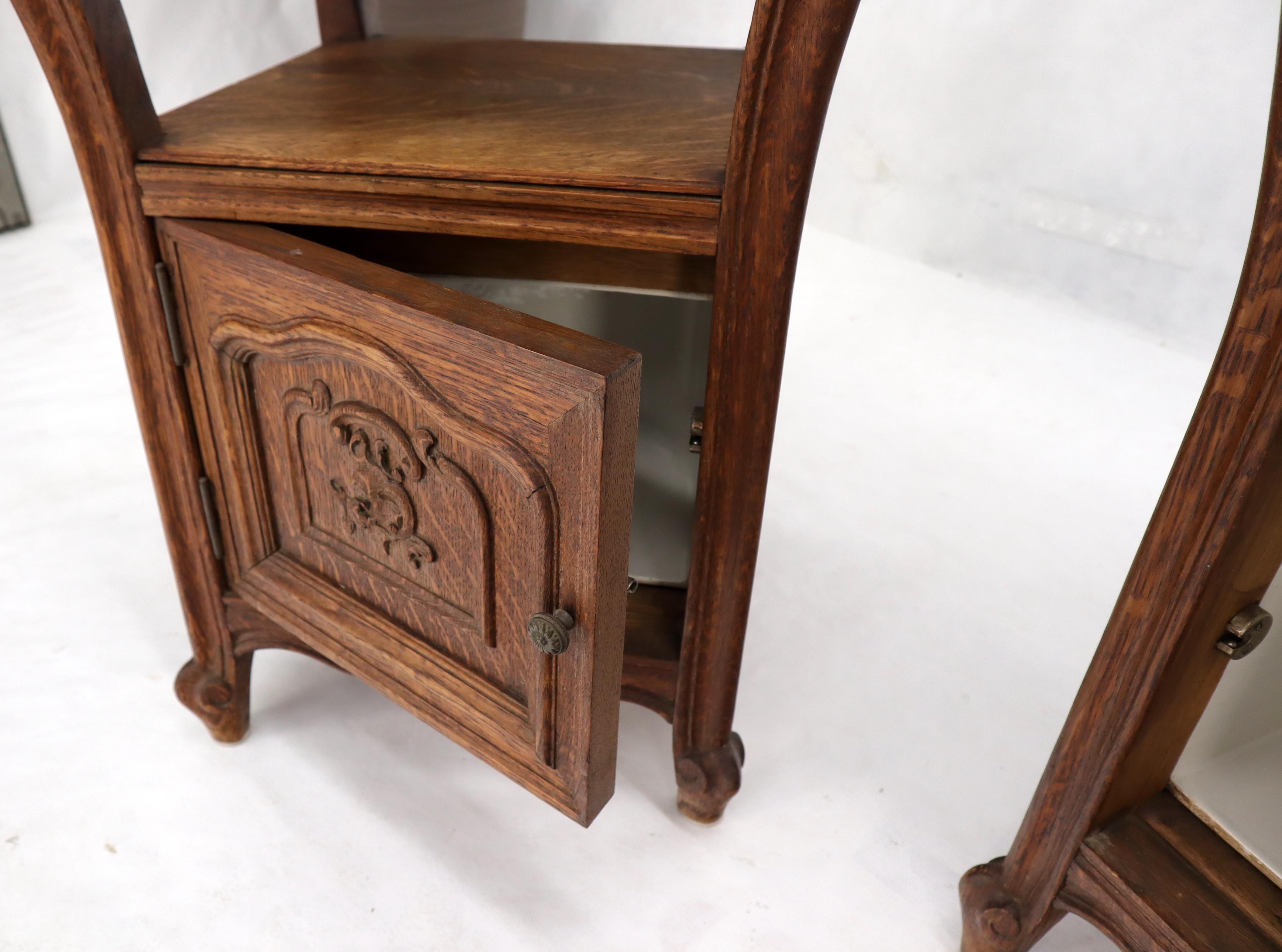 Pair of carved oak rouge marble tops nightstands end tables For Sale 3