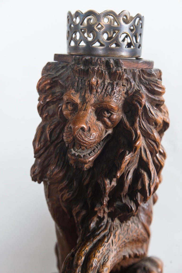 Pair of Carved Oak Seated Lions For Sale at 1stDibs