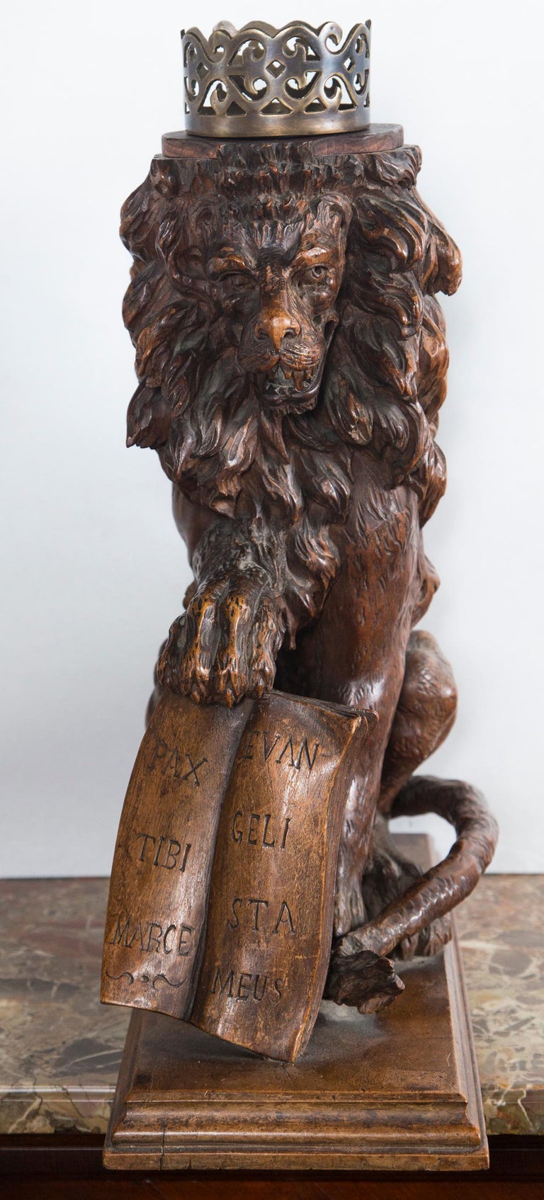 Pair of Carved Oak Seated Lions For Sale at 1stDibs