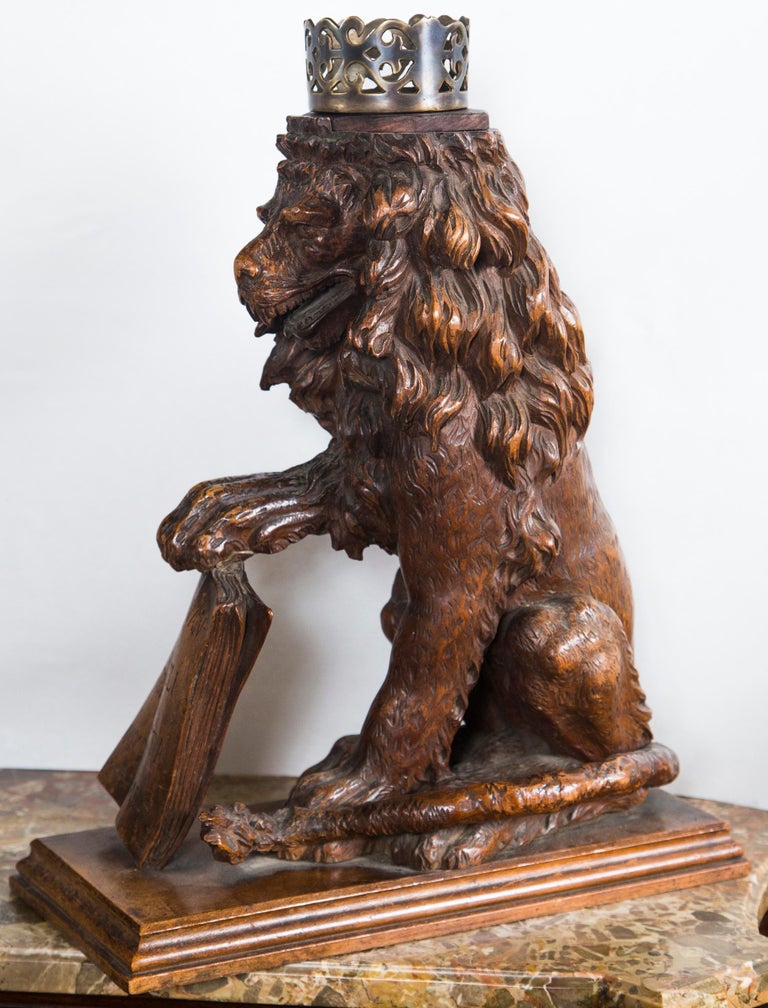 Pair of Carved Oak Seated Lions For Sale at 1stDibs