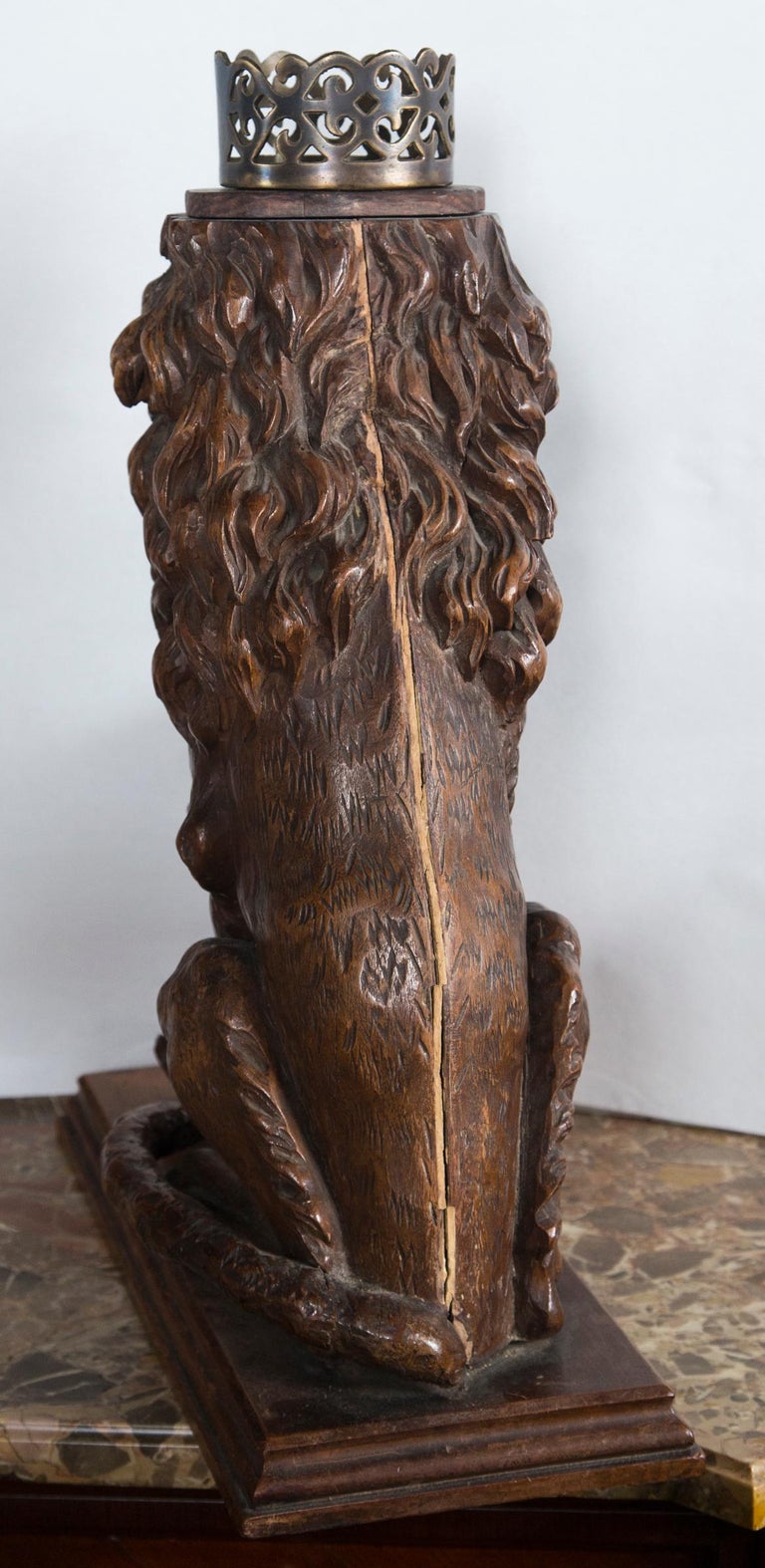 Pair of Carved Oak Seated Lions For Sale at 1stDibs