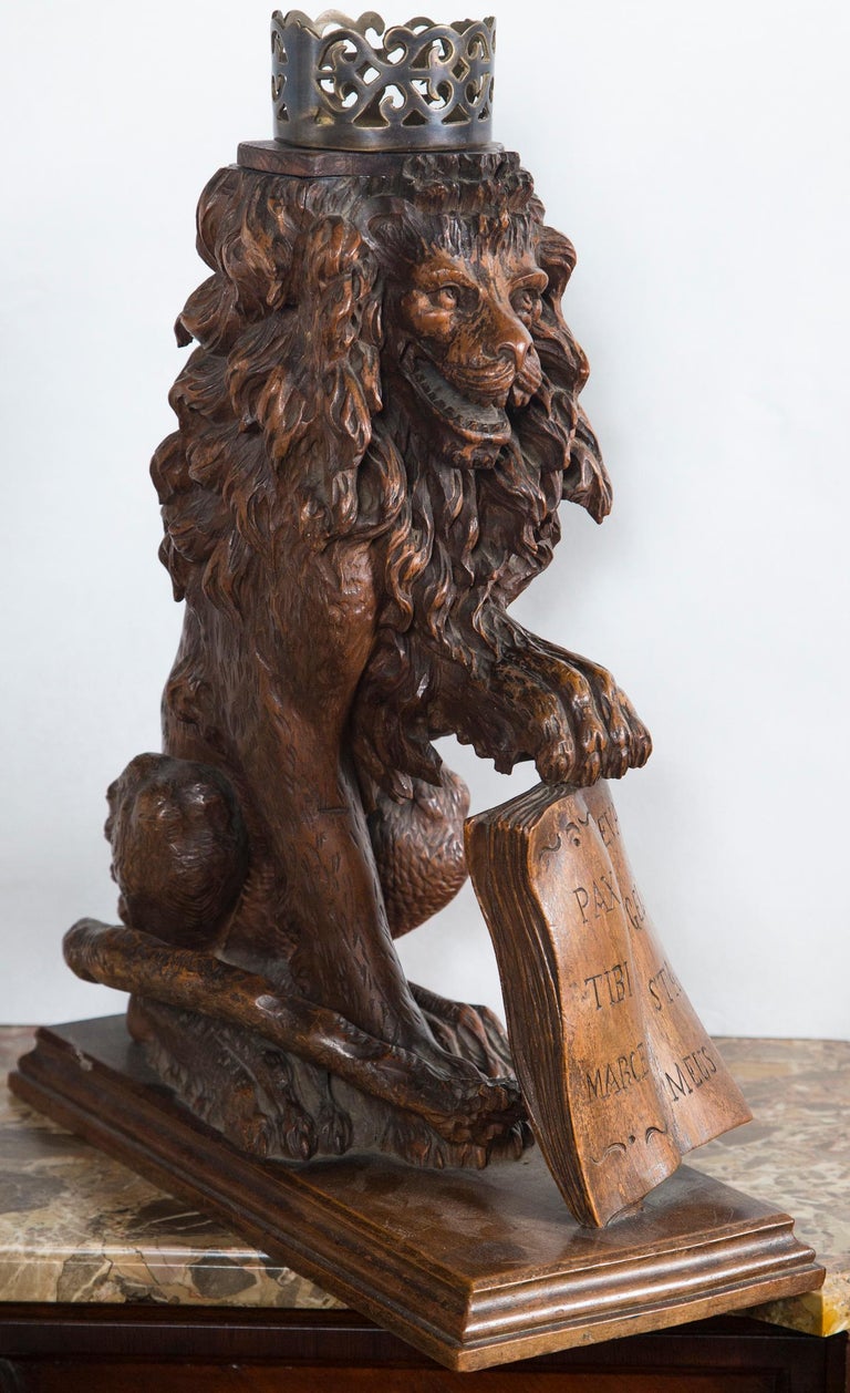 Pair of Carved Oak Seated Lions For Sale at 1stDibs