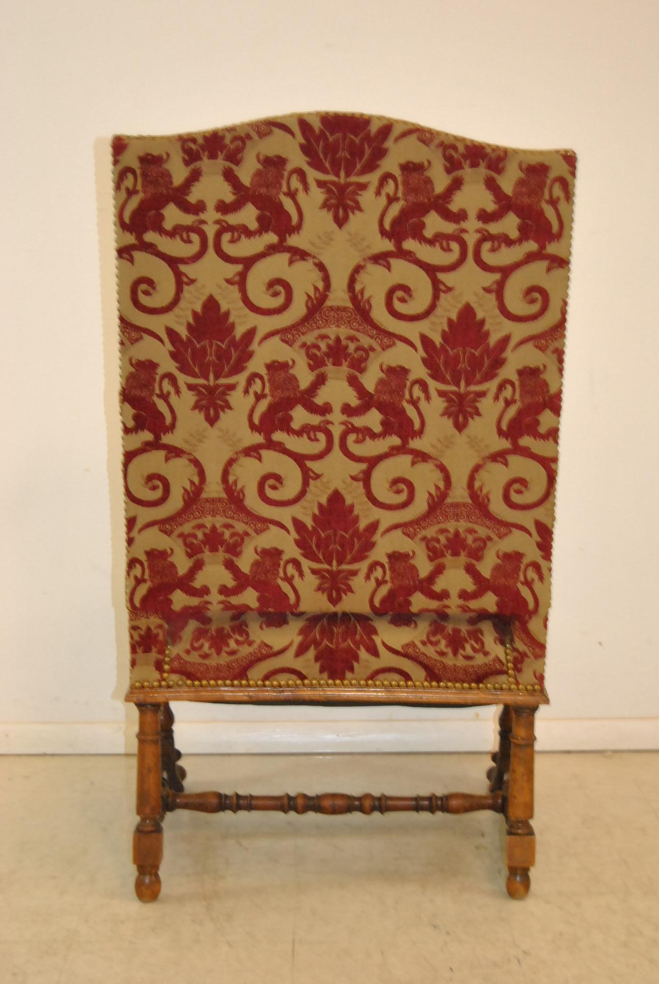 Pair of Carved Oak Upholstered Renaissance Style Armchairs 3
