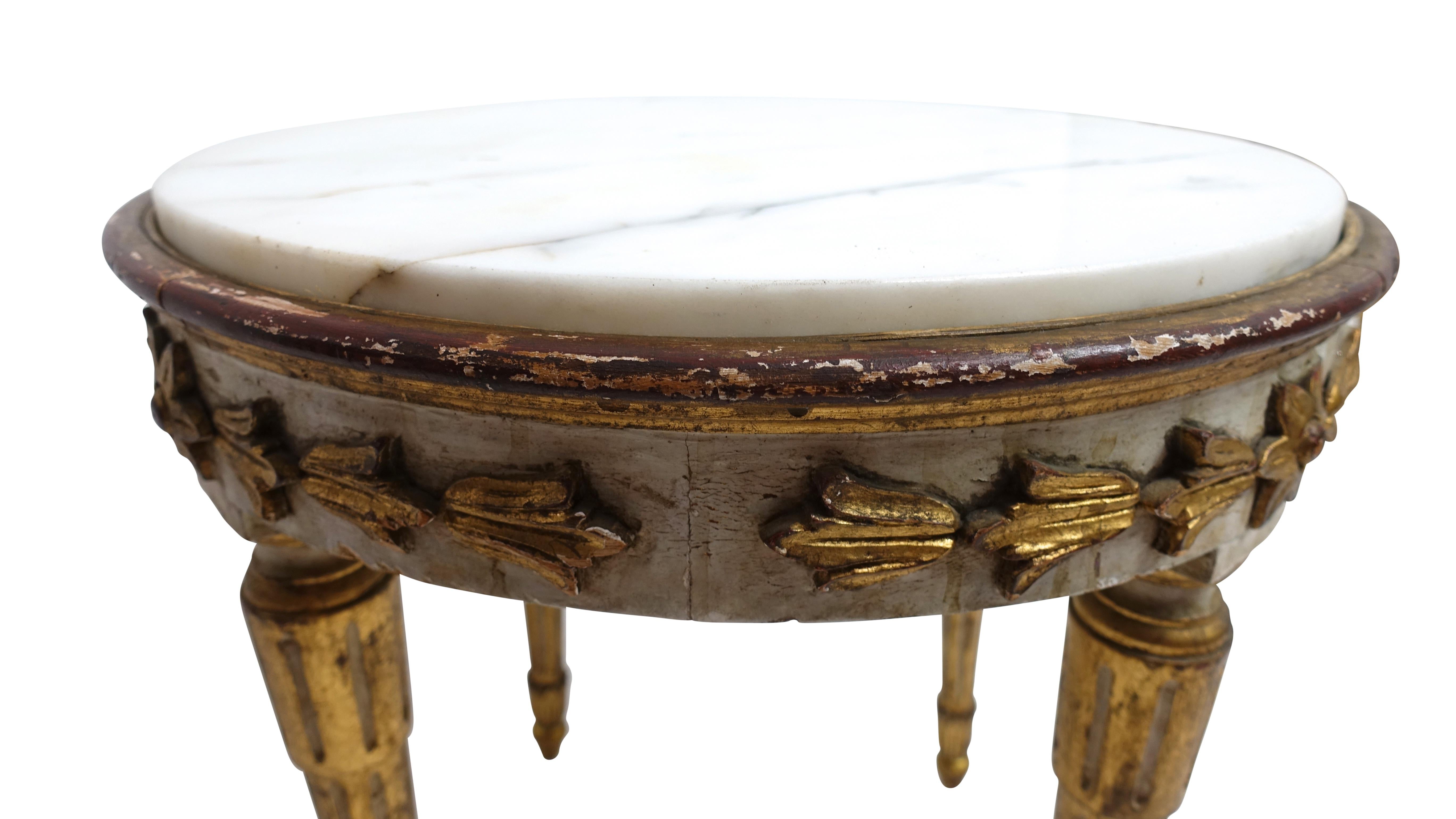 Pair of Carved, Painted and Gilt Side Tables with Marble Top, Italy 18th Century 5