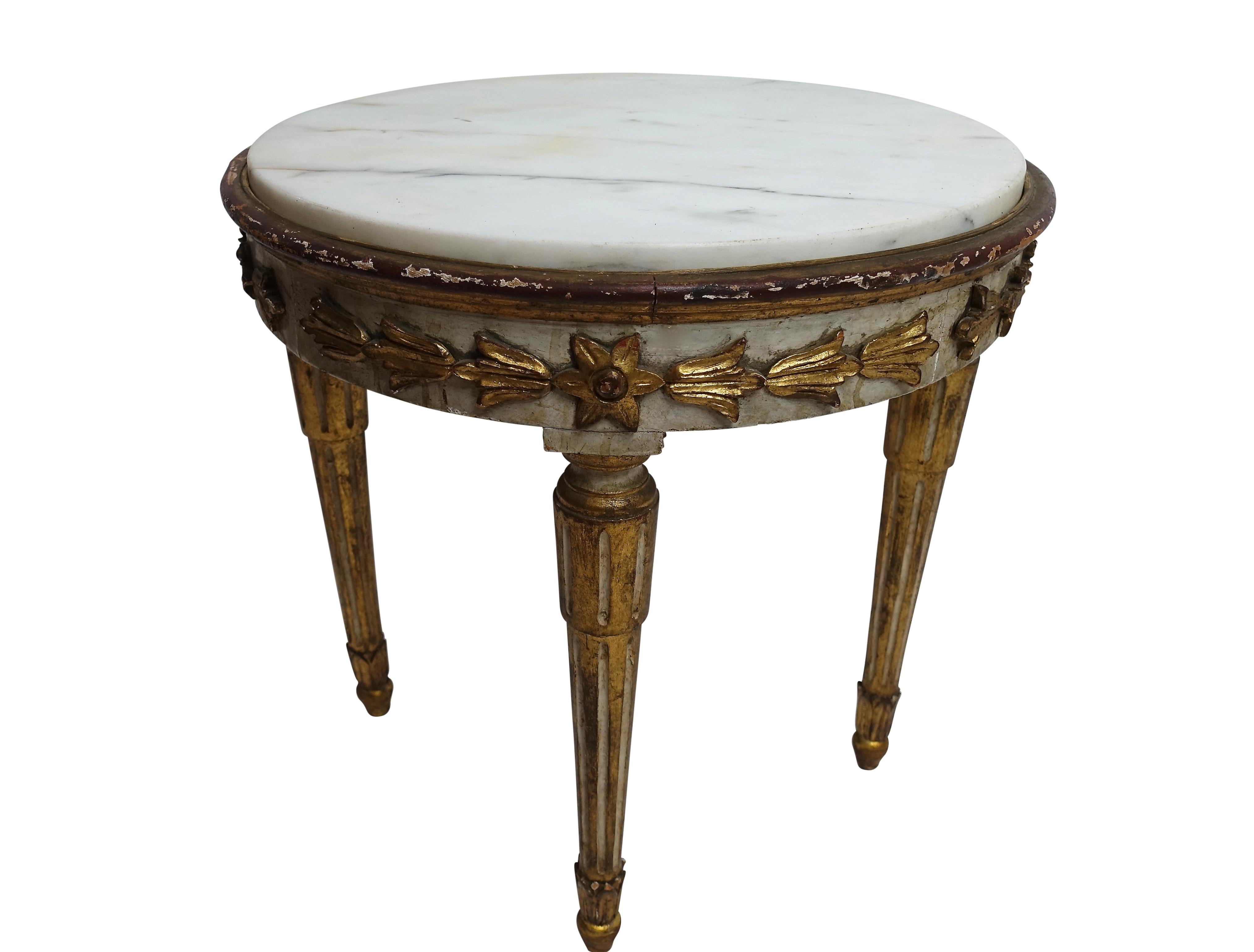 Pair of Carved, Painted and Gilt Side Tables with Marble Top, Italy 18th Century In Excellent Condition In San Francisco, CA