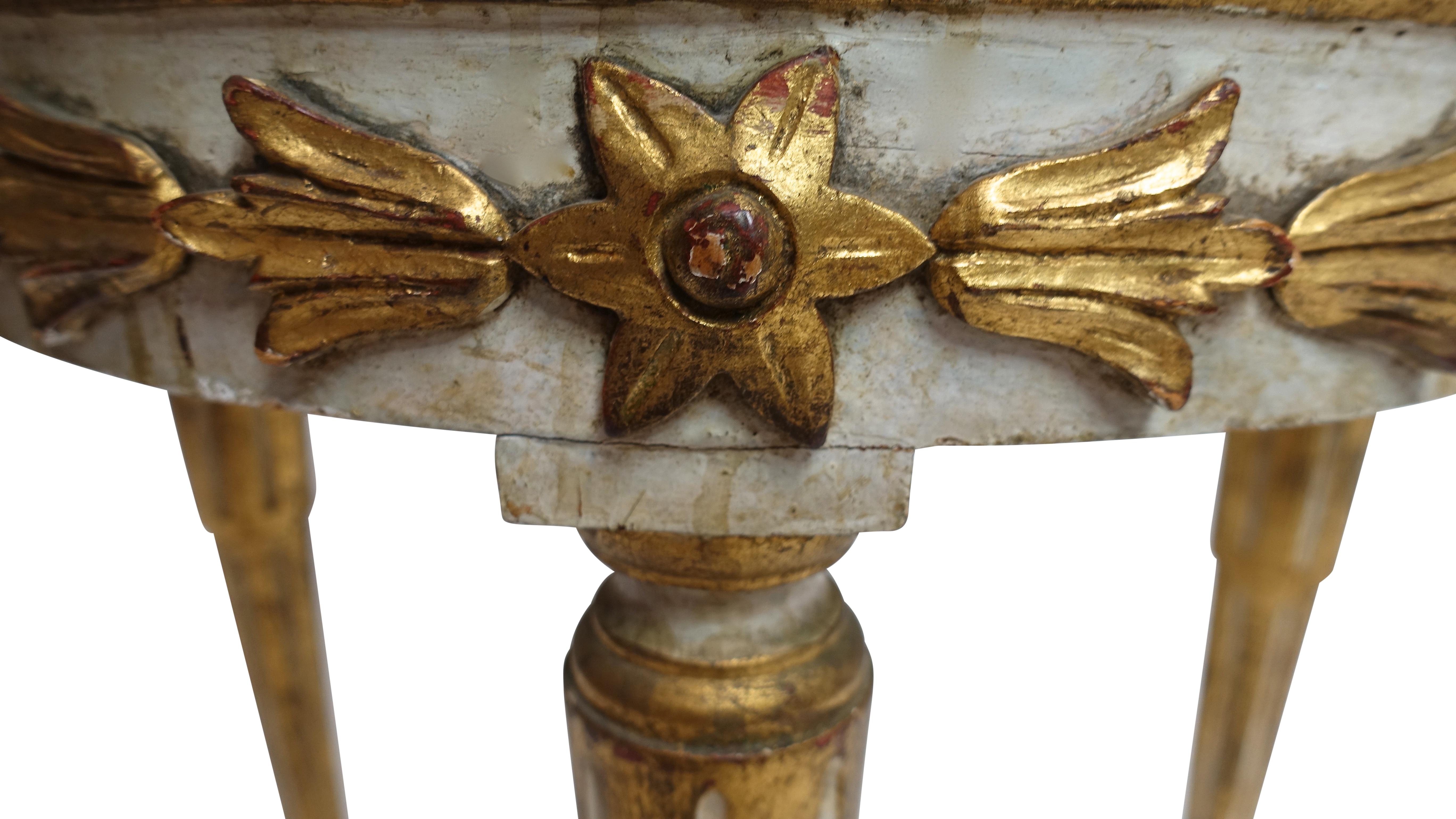 Pair of Carved, Painted and Gilt Side Tables with Marble Top, Italy 18th Century 1