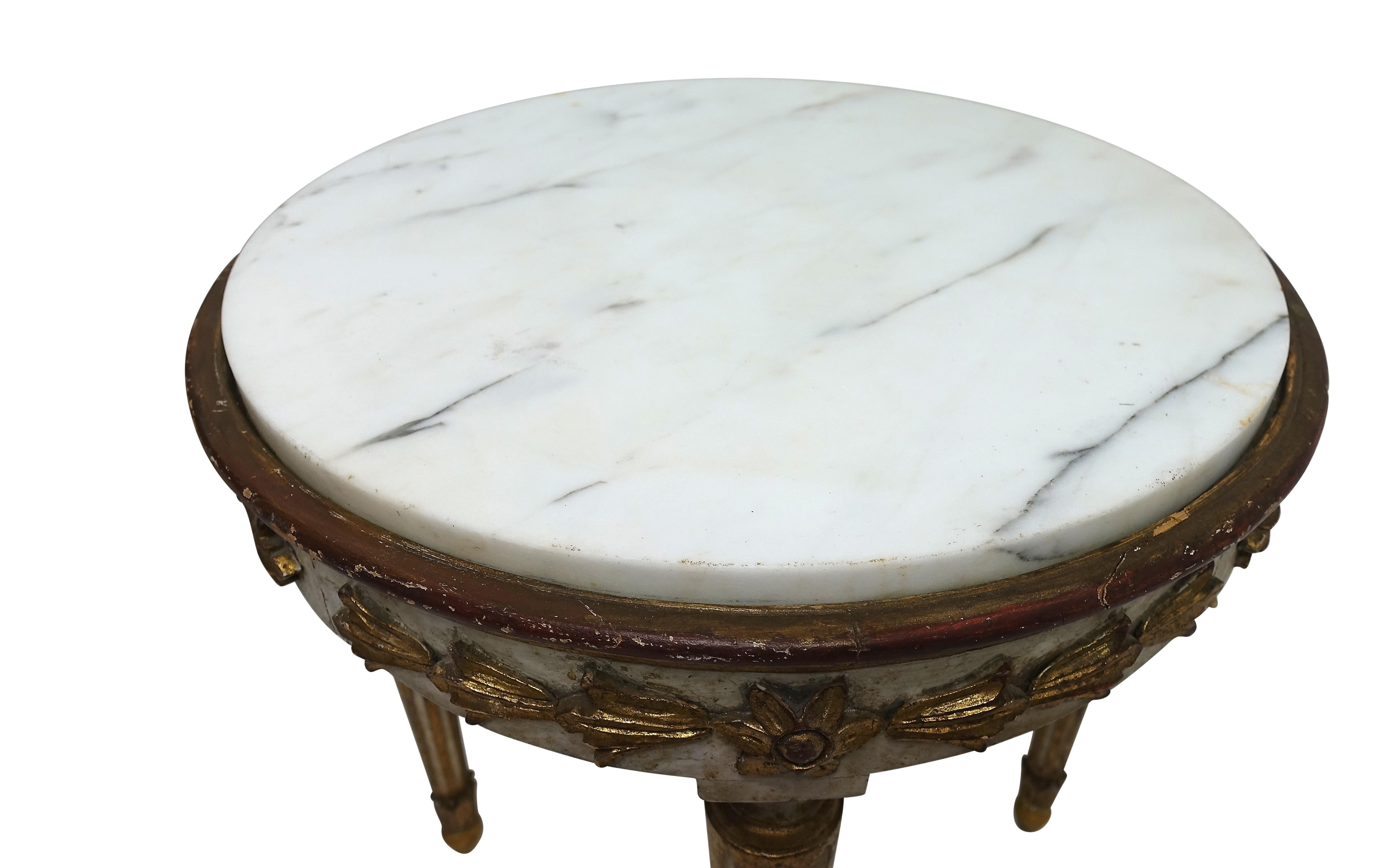 Pair of Carved, Painted and Gilt Side Tables with Marble Top, Italy 18th Century 2