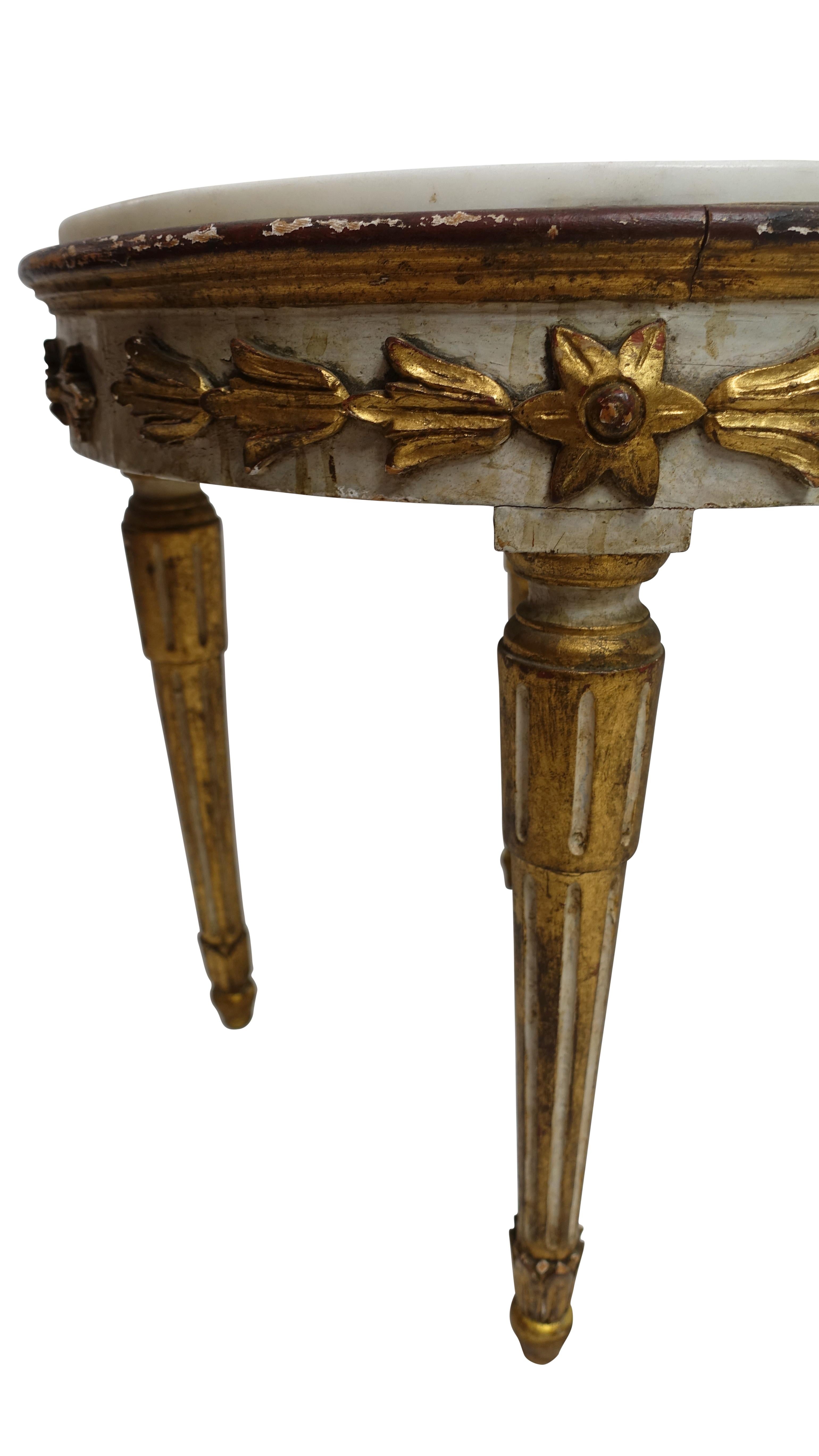 Pair of Carved, Painted and Gilt Side Tables with Marble Top, Italy 18th Century 3