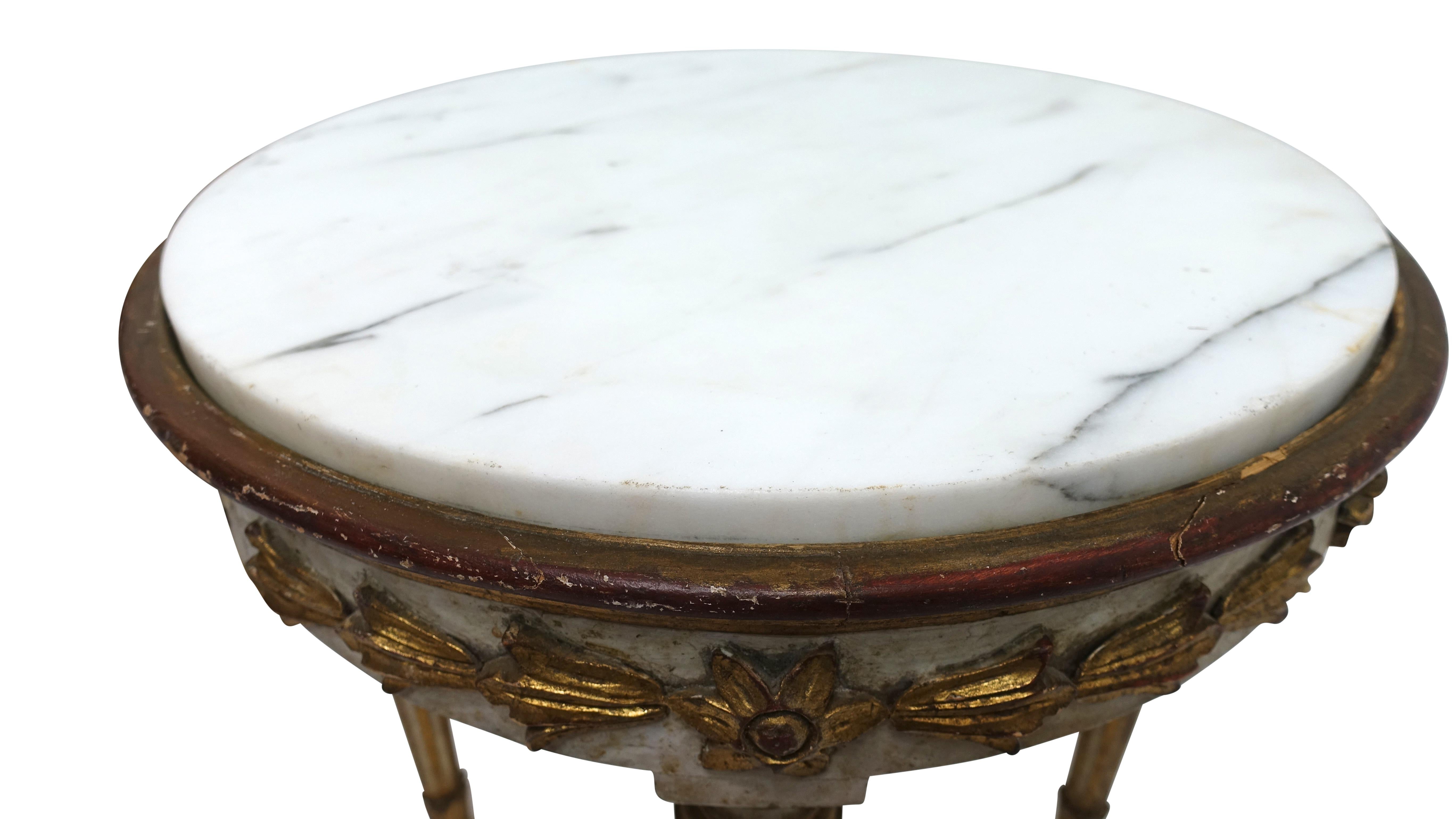 Pair of Carved, Painted and Gilt Side Tables with Marble Top, Italy 18th Century 4