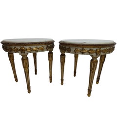 Pair of Carved, Painted and Gilt Side Tables with Marble Top, Italy 18th Century