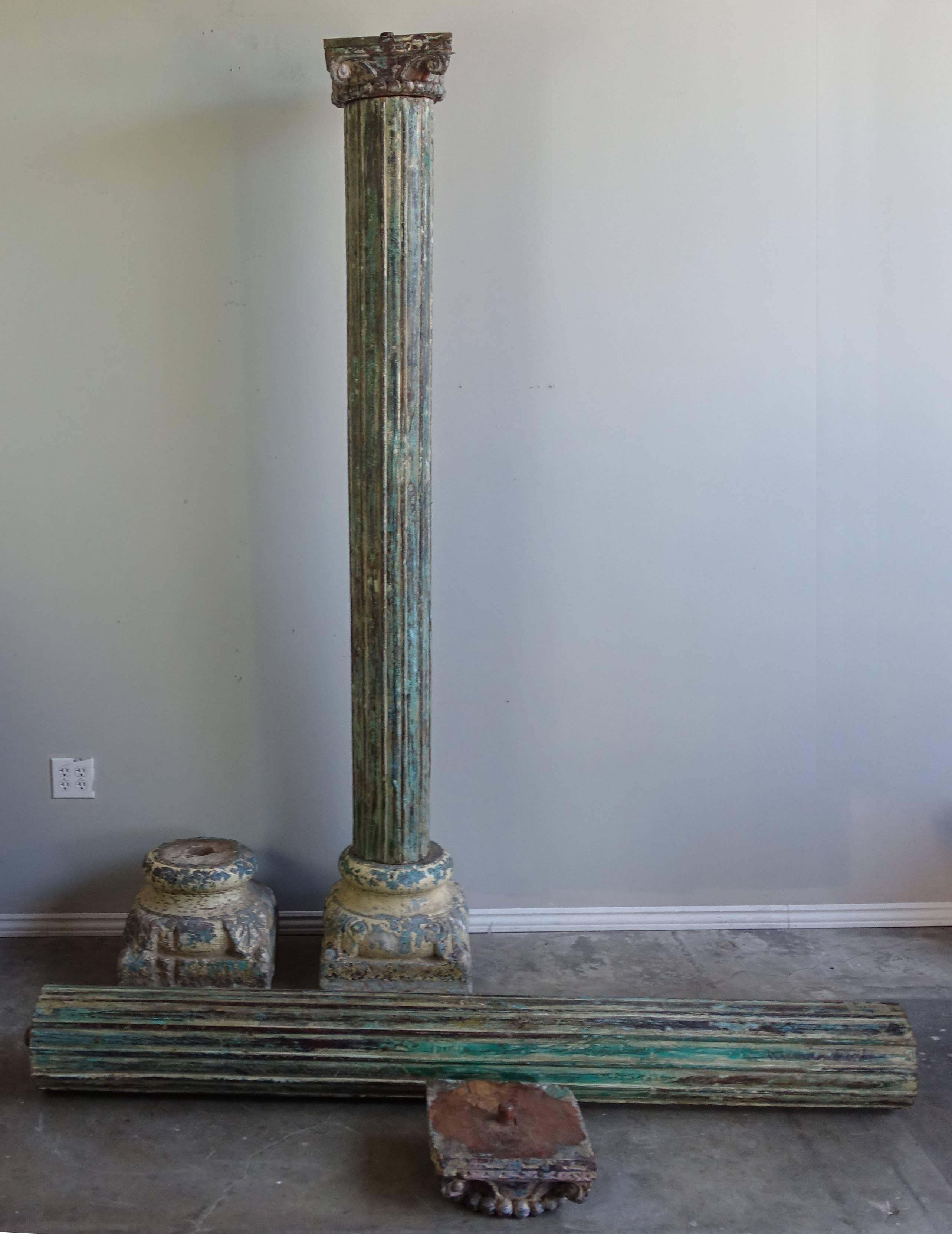 Pair of Carved Painted Columns, circa 1900s 2