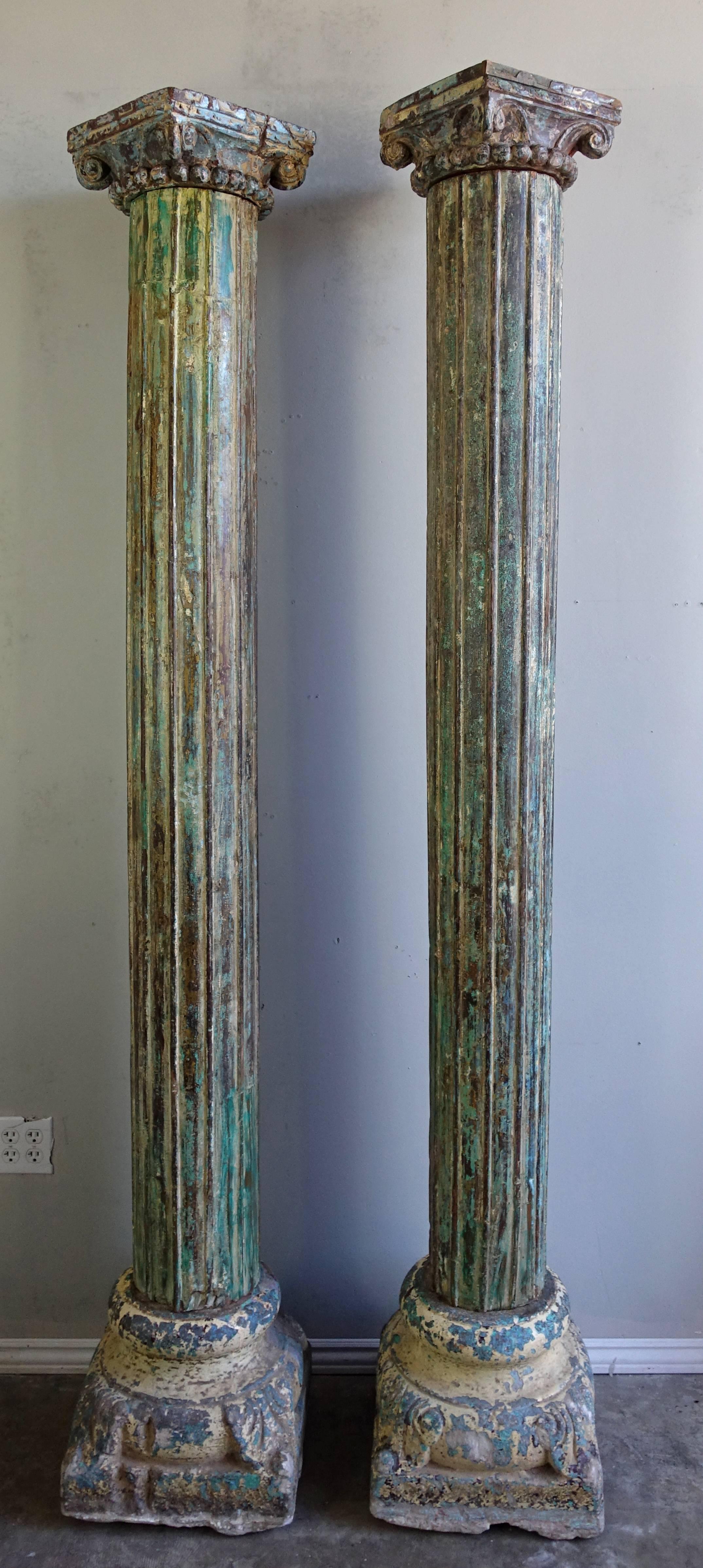 Classical Greek Pair of Carved Painted Columns, circa 1900s