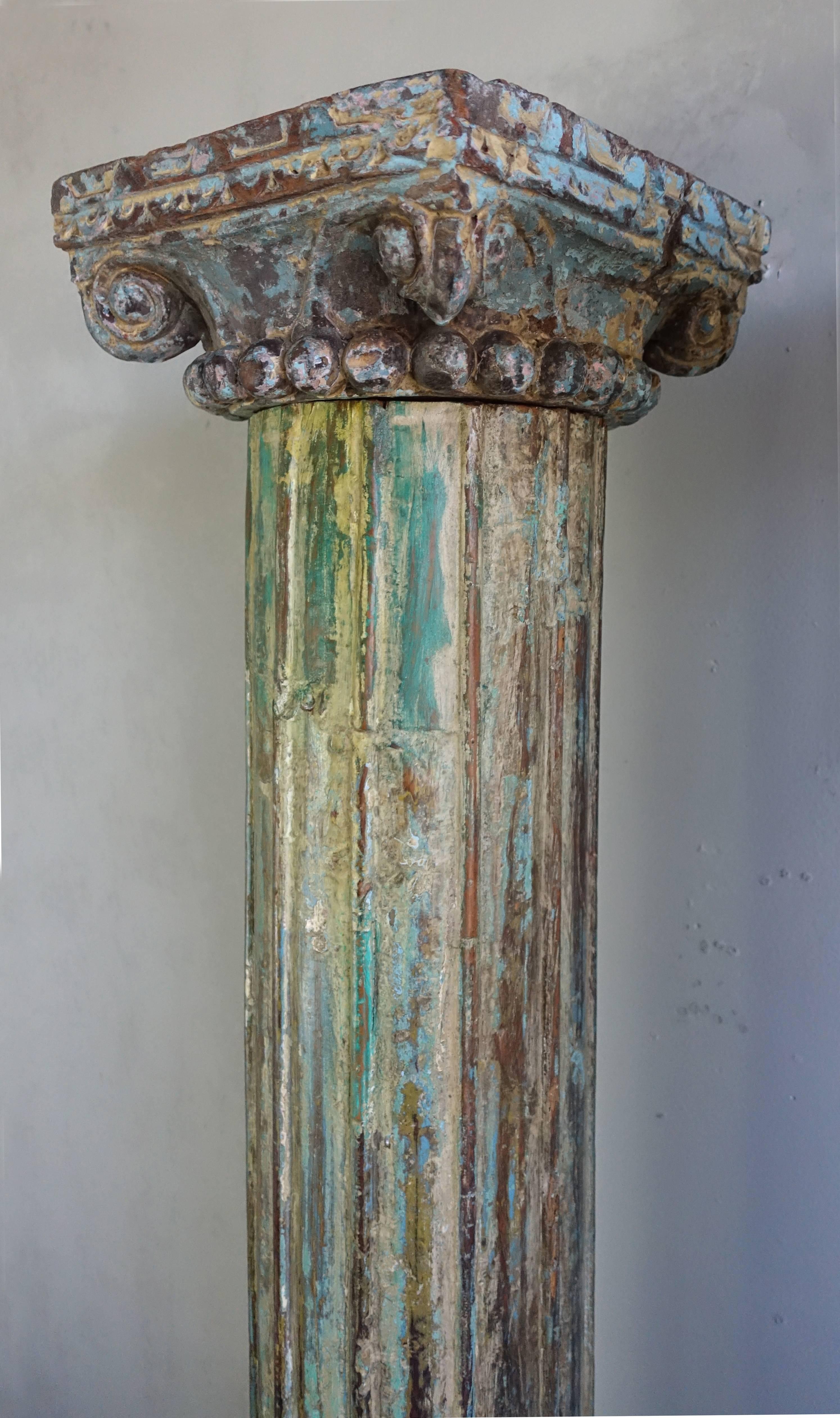 Moroccan Pair of Carved Painted Columns, circa 1900s