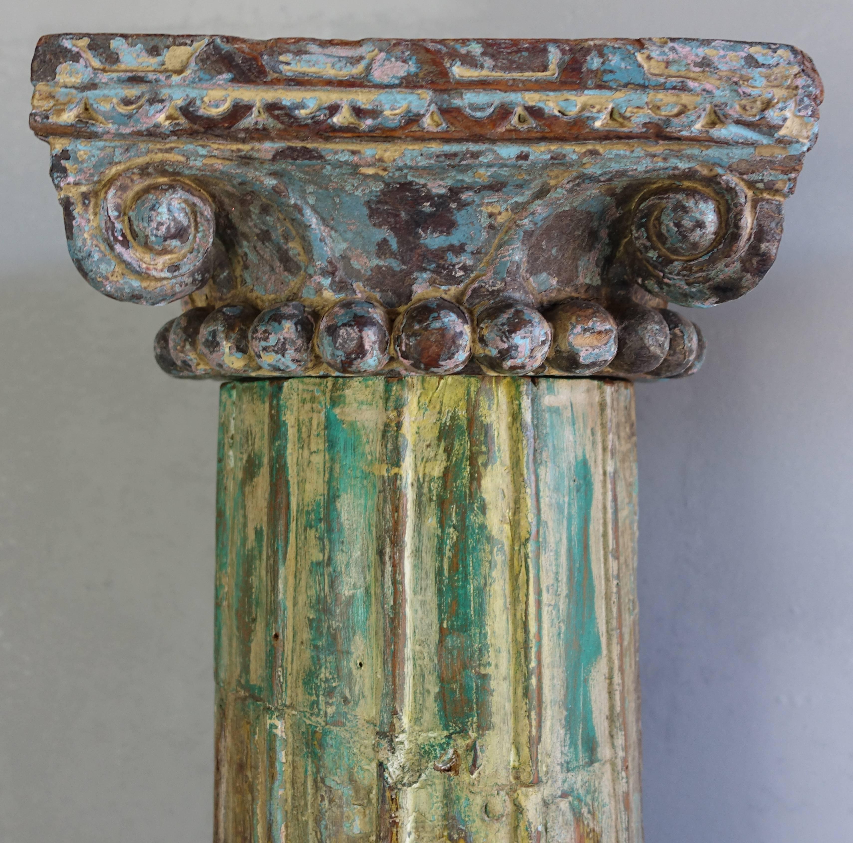 Hand-Painted Pair of Carved Painted Columns, circa 1900s