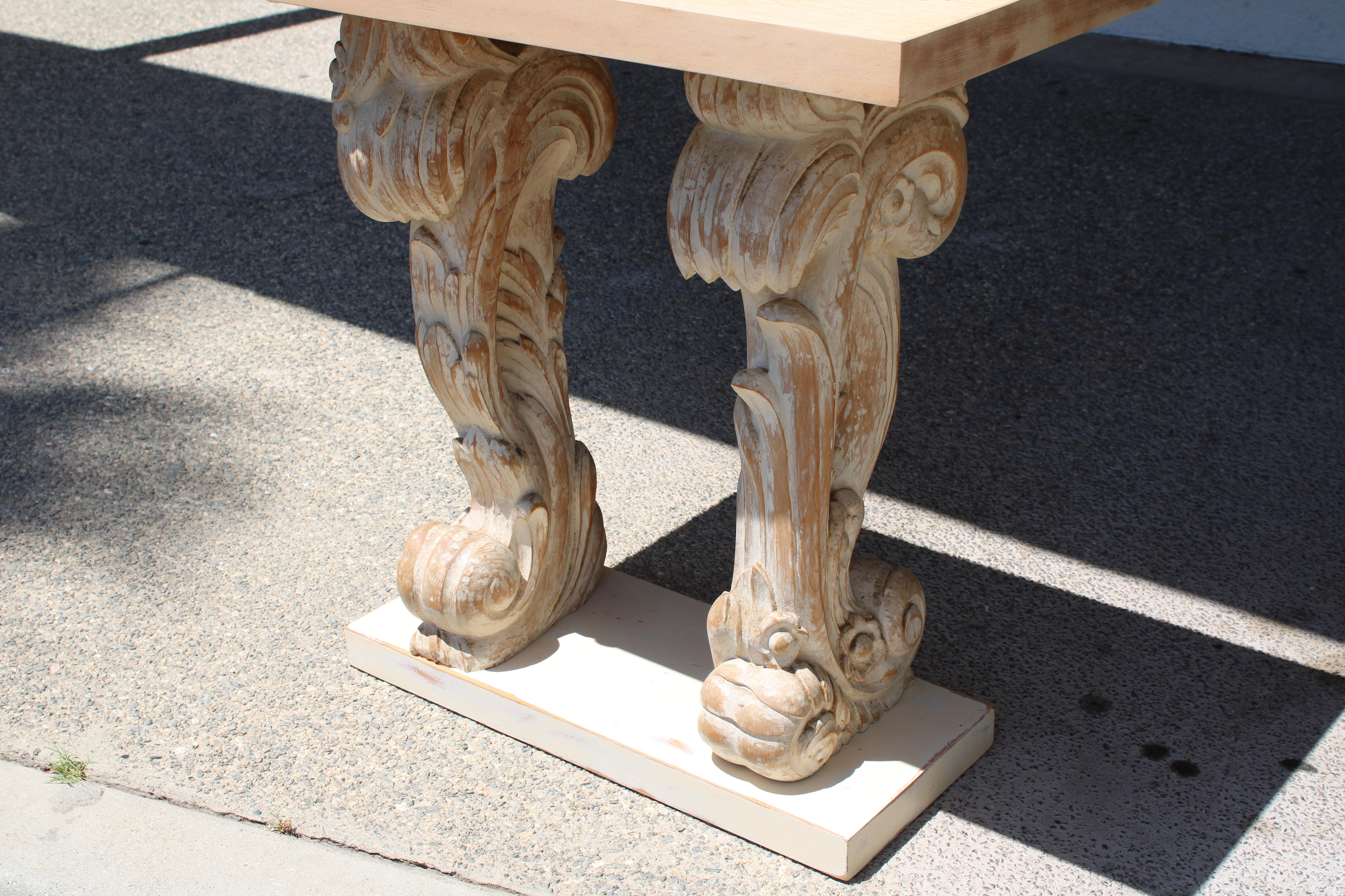 Pair of Carved Painted Console Tables For Sale 3