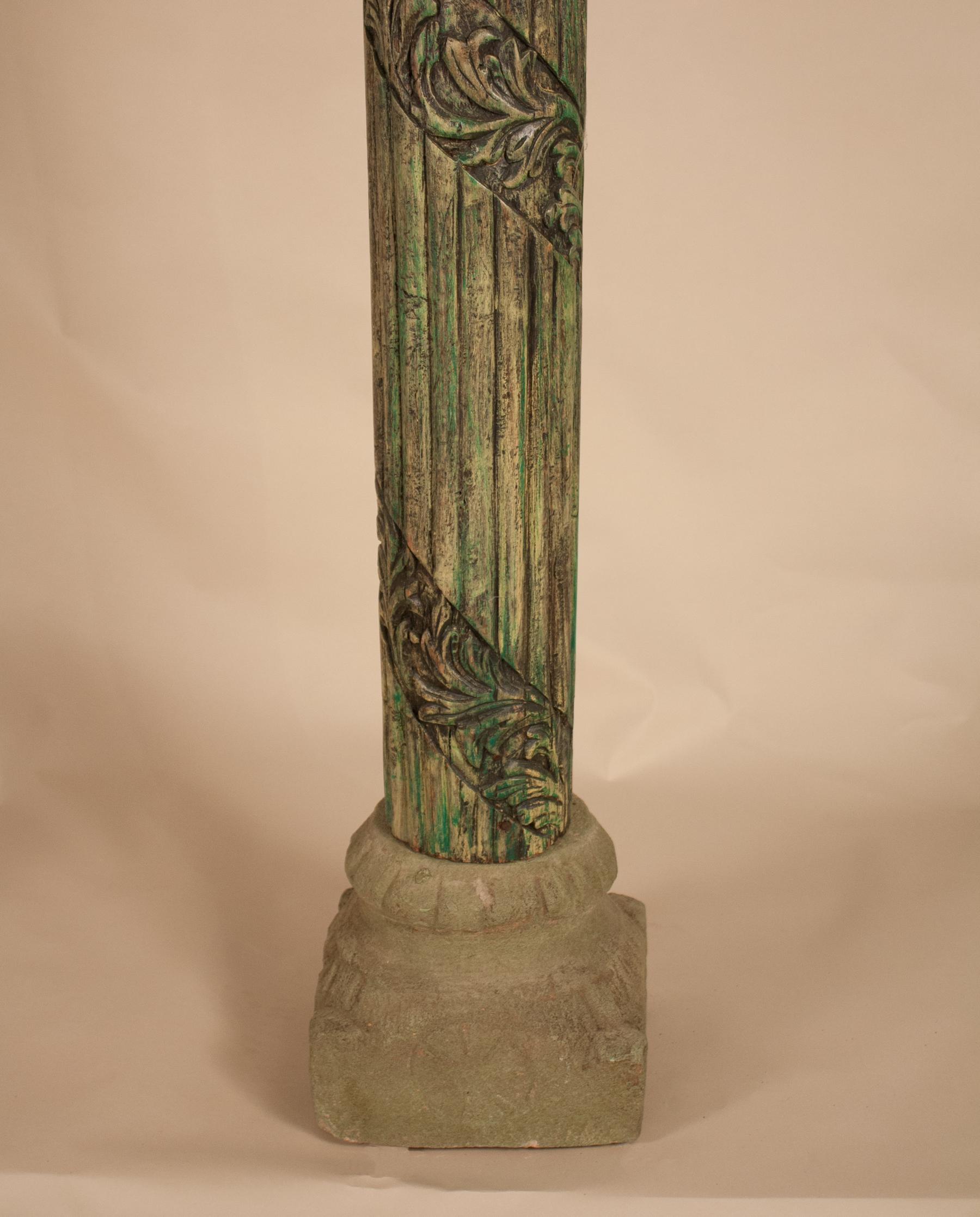 Pair of Carved, Painted Wood Columns from India 4