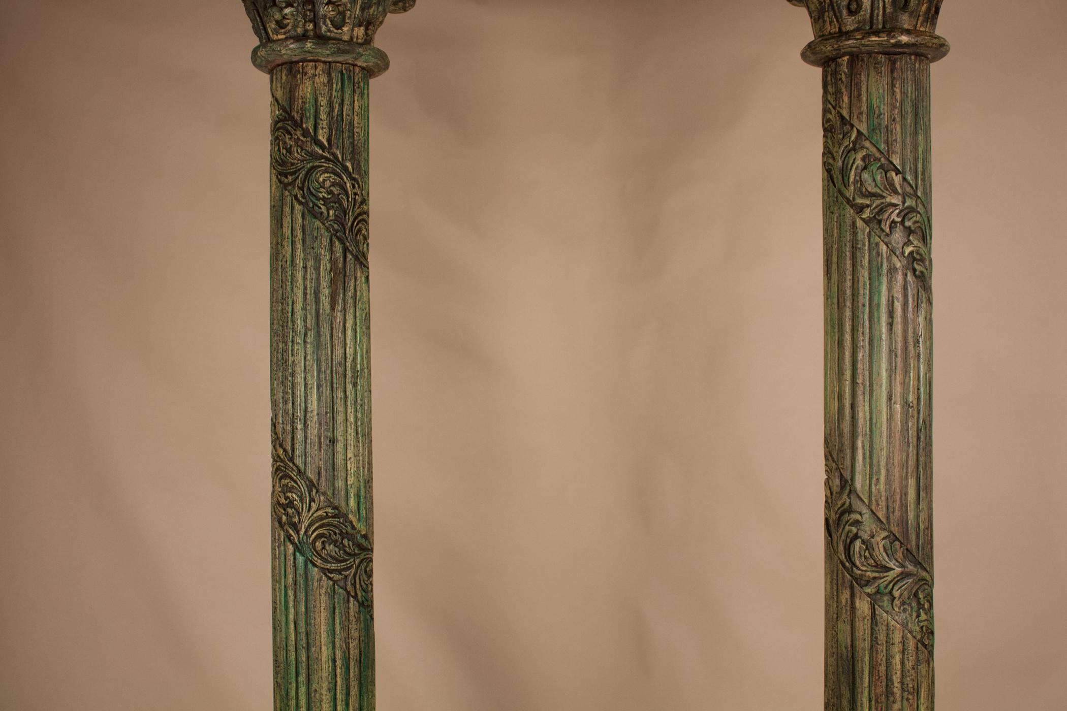 Anglo-Indian Pair of Carved, Painted Wood Columns from India