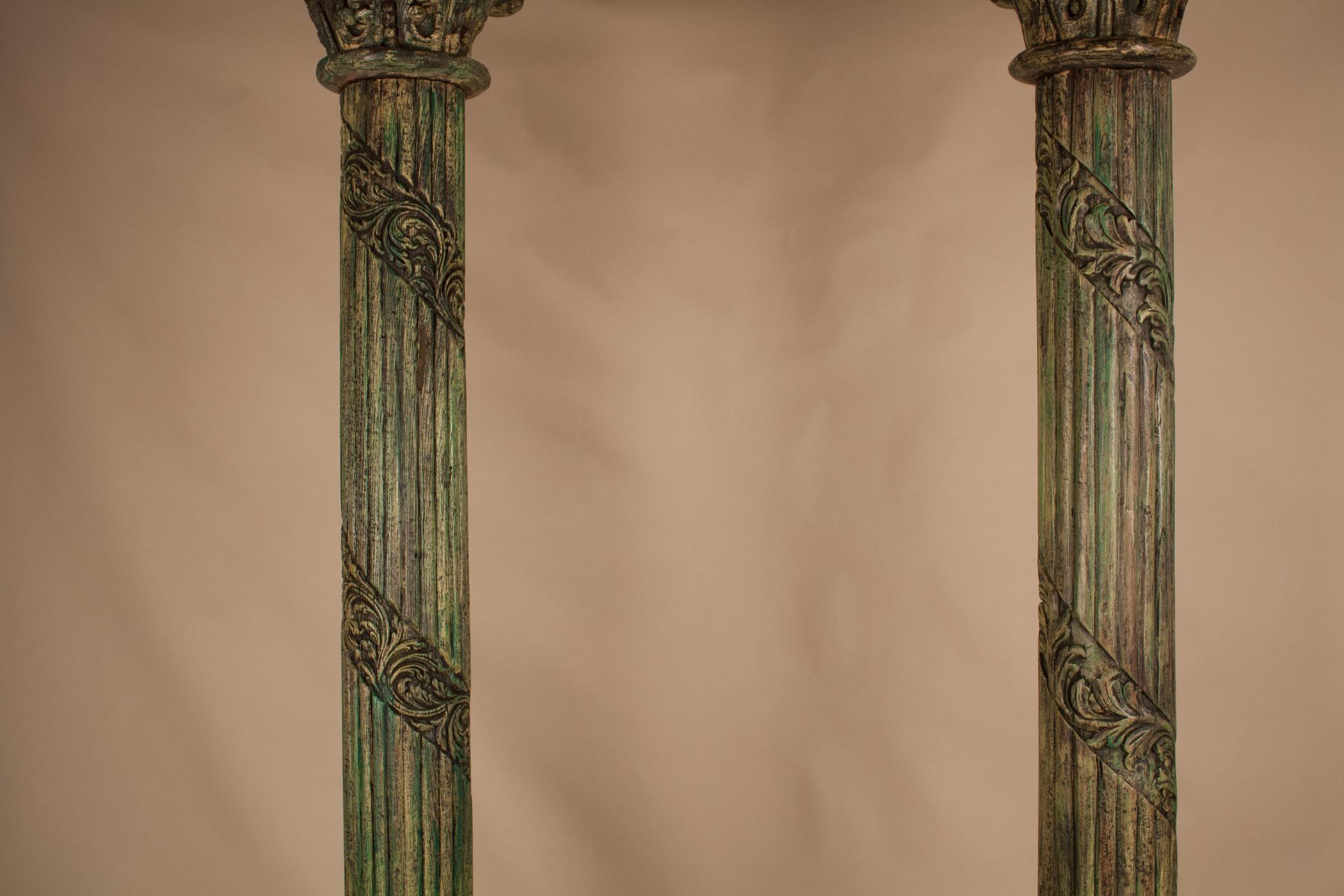 Anglo-Indian Pair of Carved, Painted Wood Columns from India