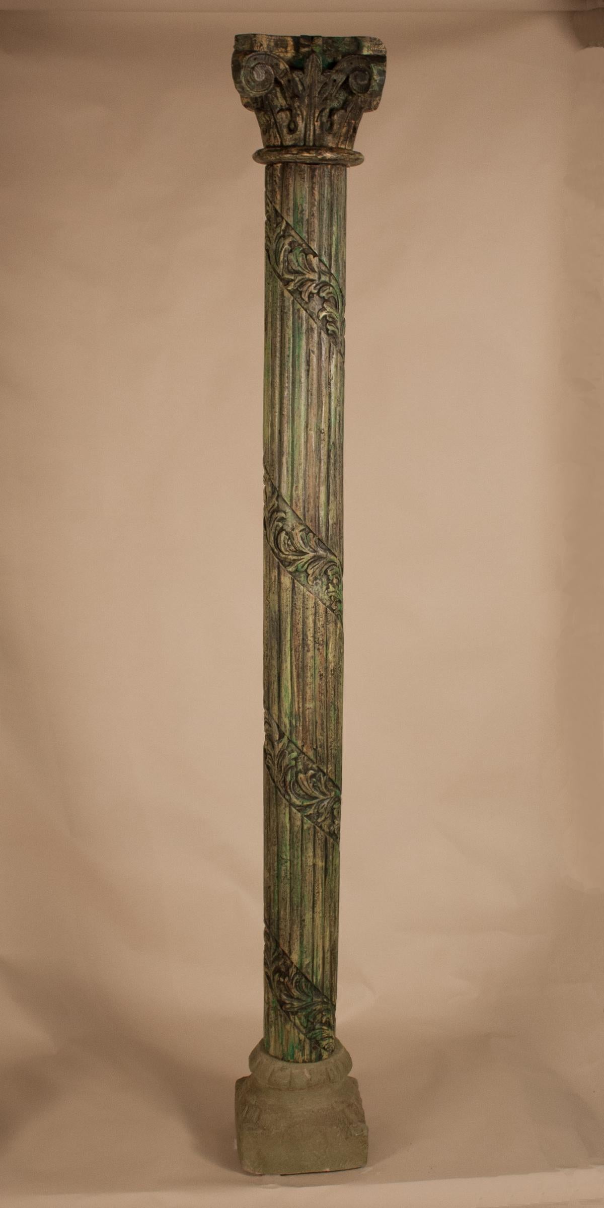 Indian Pair of Carved, Painted Wood Columns from India