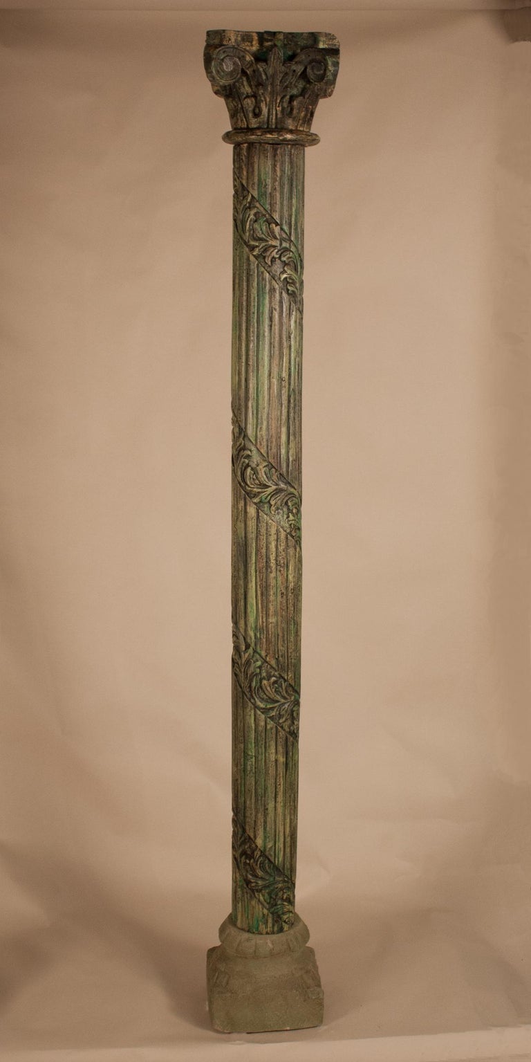 Pair of Carved, Painted Wood Columns from India at 1stDibs