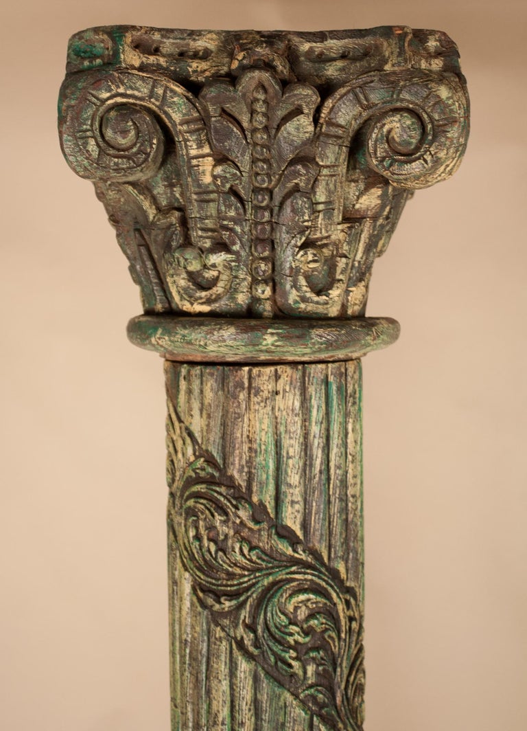 Pair of Carved, Painted Wood Columns from India at 1stDibs