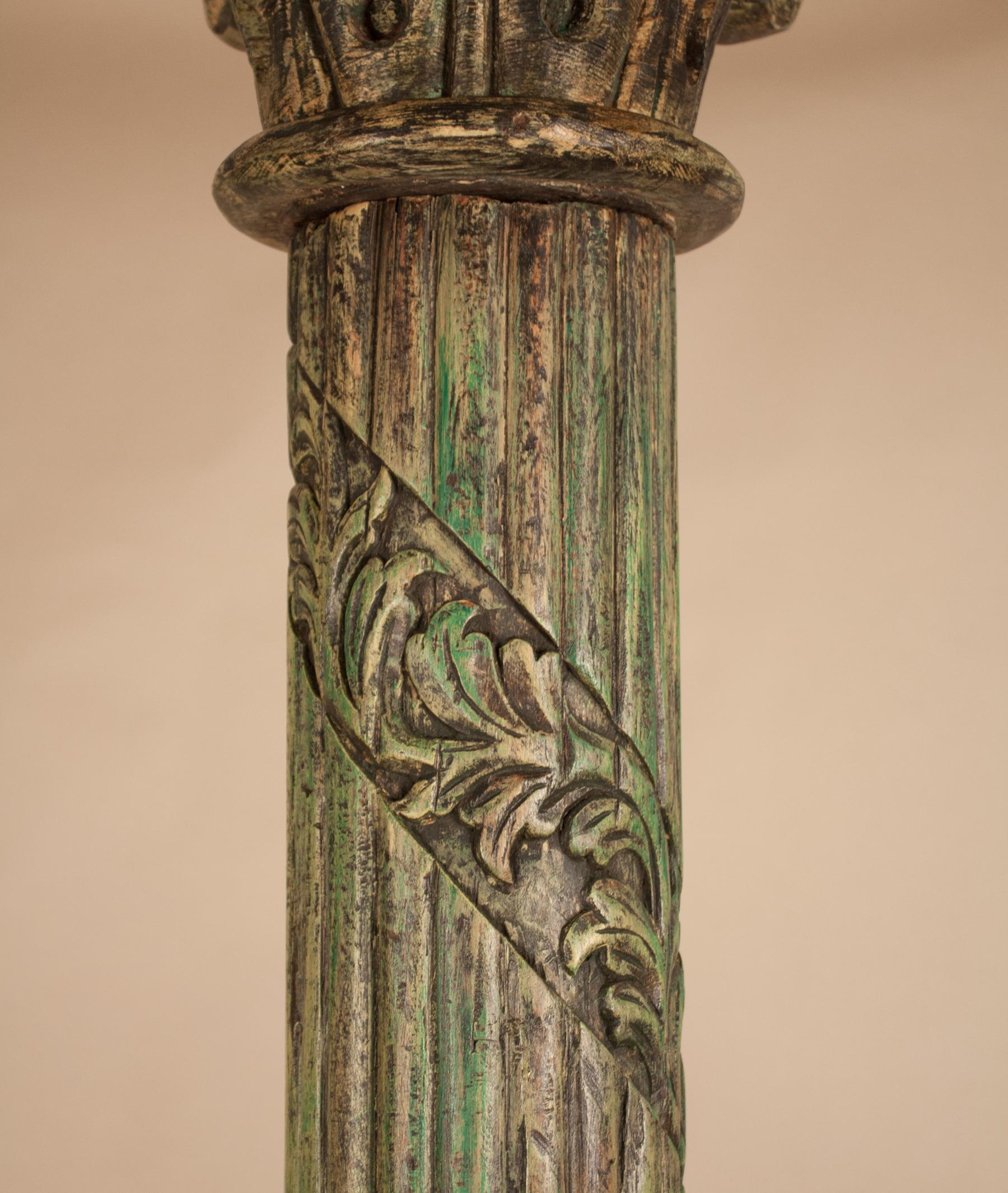 Pair of Carved, Painted Wood Columns from India 1