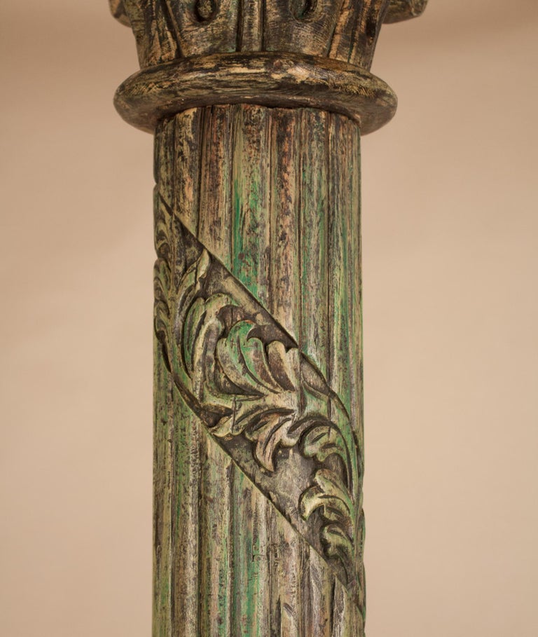 Pair of Carved, Painted Wood Columns from India at 1stDibs