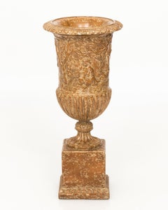 Pair of Carved Painted Wooden Urns
