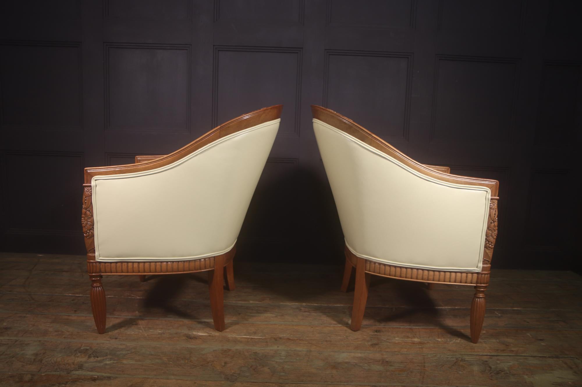 Pair of Carved Pear-Wood French Art Deco Armchairs 5