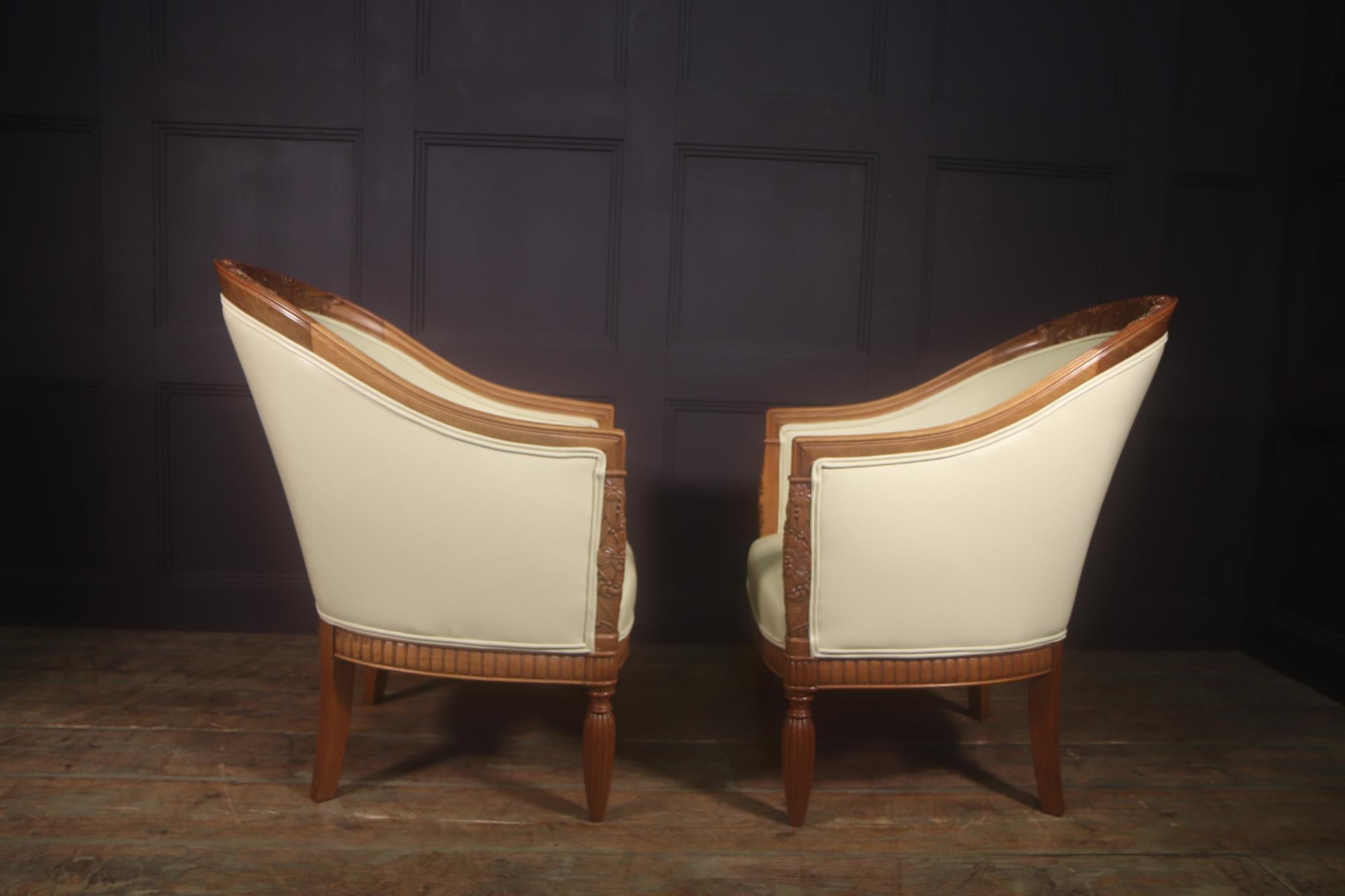 Pair of Carved Pear-Wood French Art Deco Armchairs 6