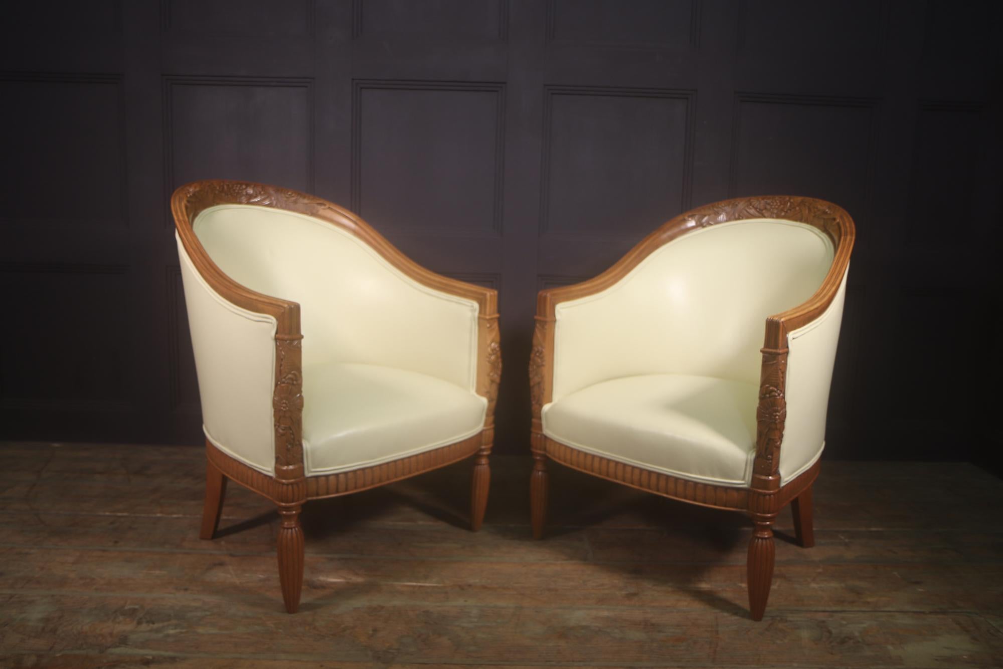 Pair of Carved Pear-Wood French Art Deco Armchairs 7