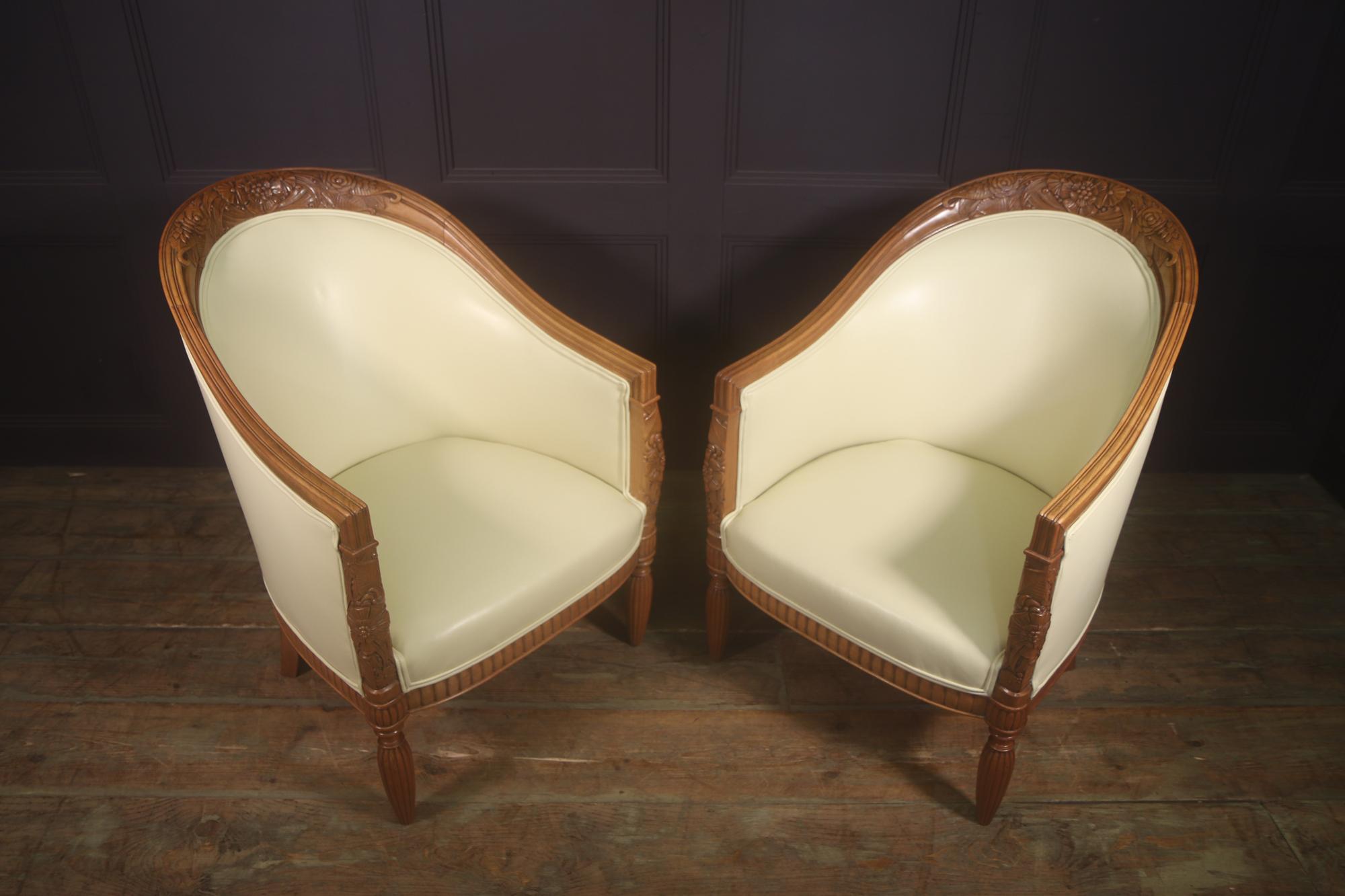 Pair of Carved Pear-Wood French Art Deco Armchairs 8
