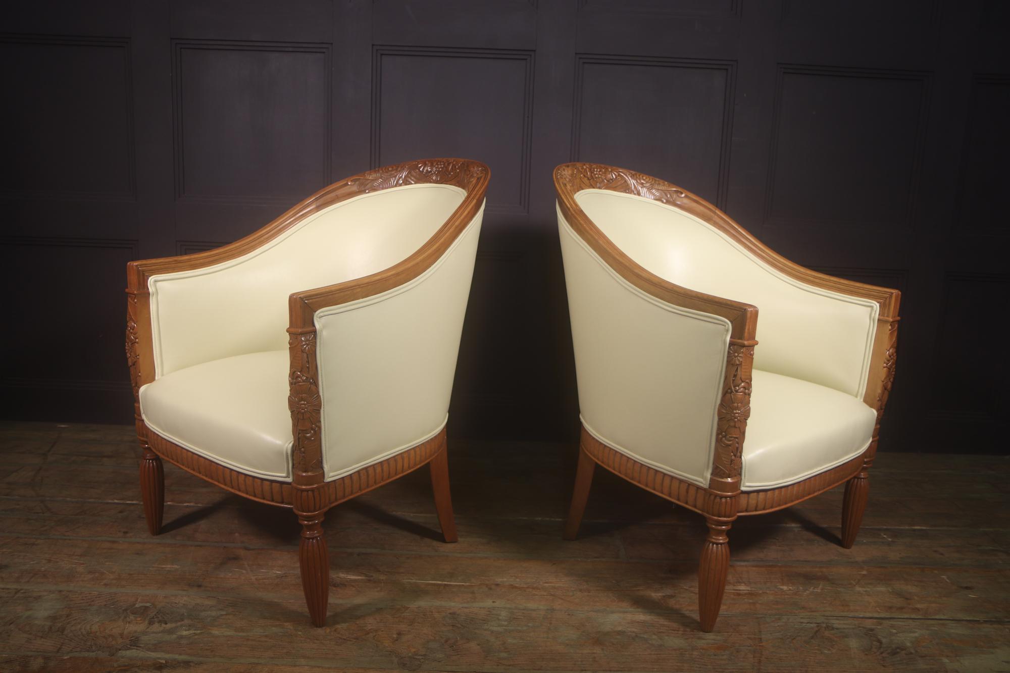 Pair of Carved Pear-Wood French Art Deco Armchairs 3