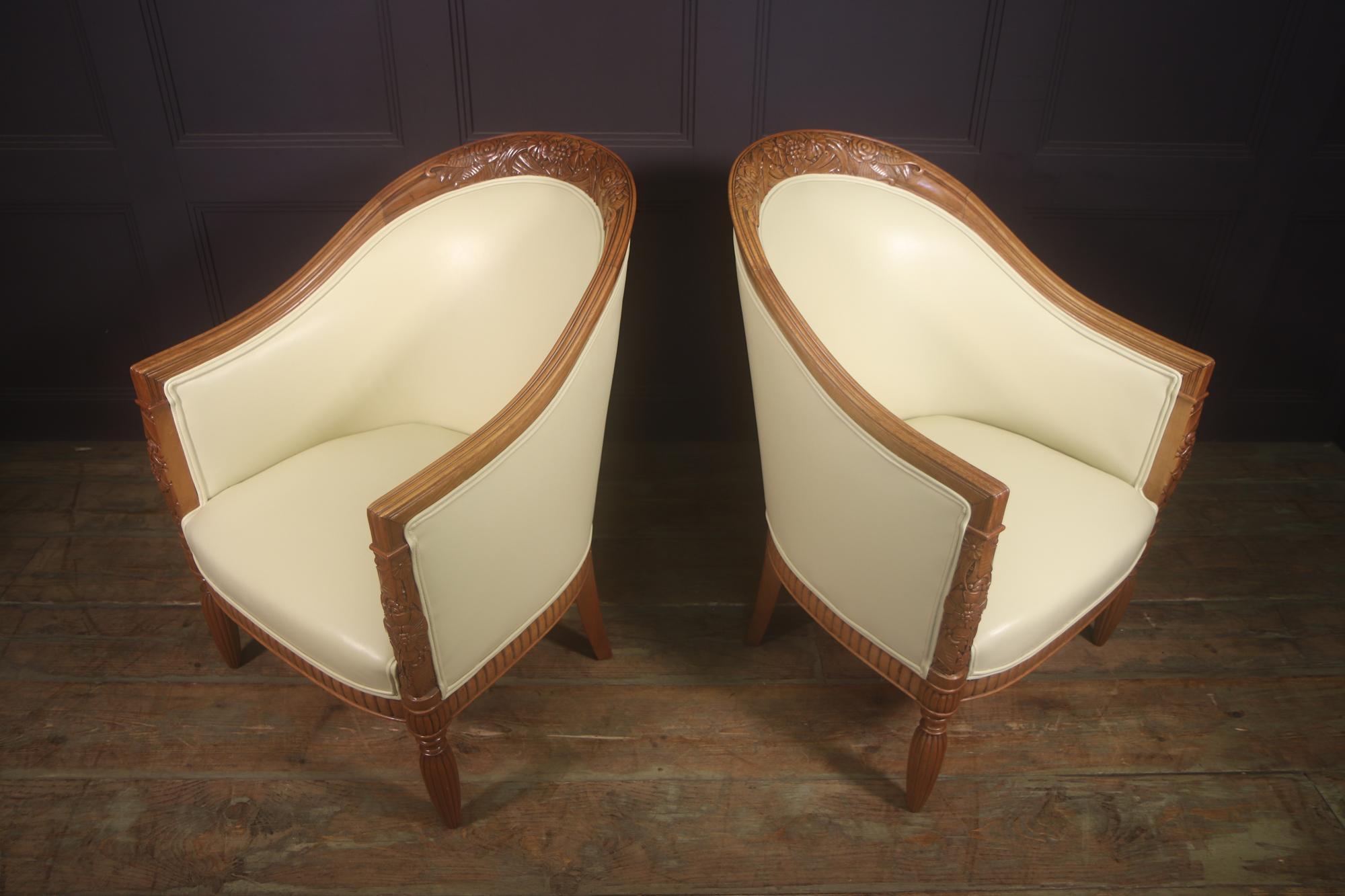 Pair of Carved Pear-Wood French Art Deco Armchairs 4