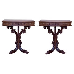 Pair of Carved Pedestal Nightstands with drawer