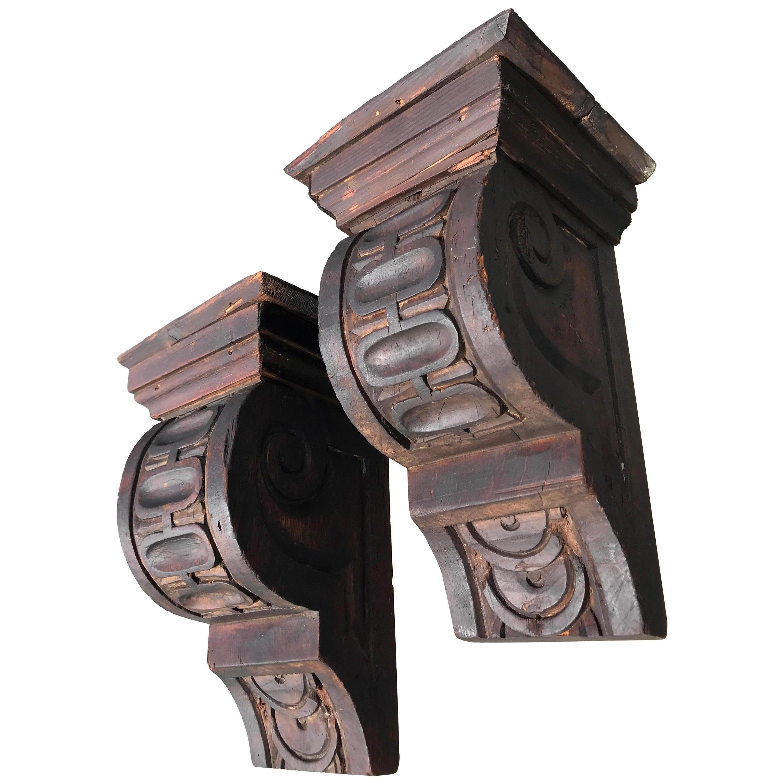 Pair of Carved Wood Painted Brackets For Sale at 1stDibs