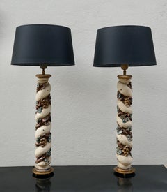 Pair of Carved Polychromed Italian Solomonic Columns Mounted as Lamps