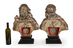 Pair of Carved Polychromed Wood Reliquary Busts of Saints, 17th/18th Century