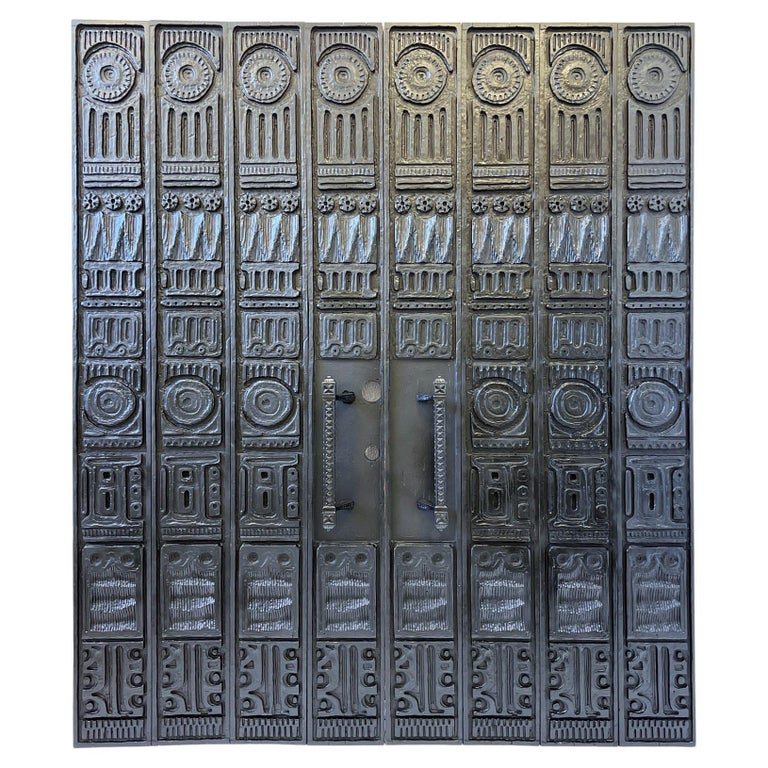 Evelyn Ackerman pair of carved redwood door panels, 1960s, offered by a La MOD INC