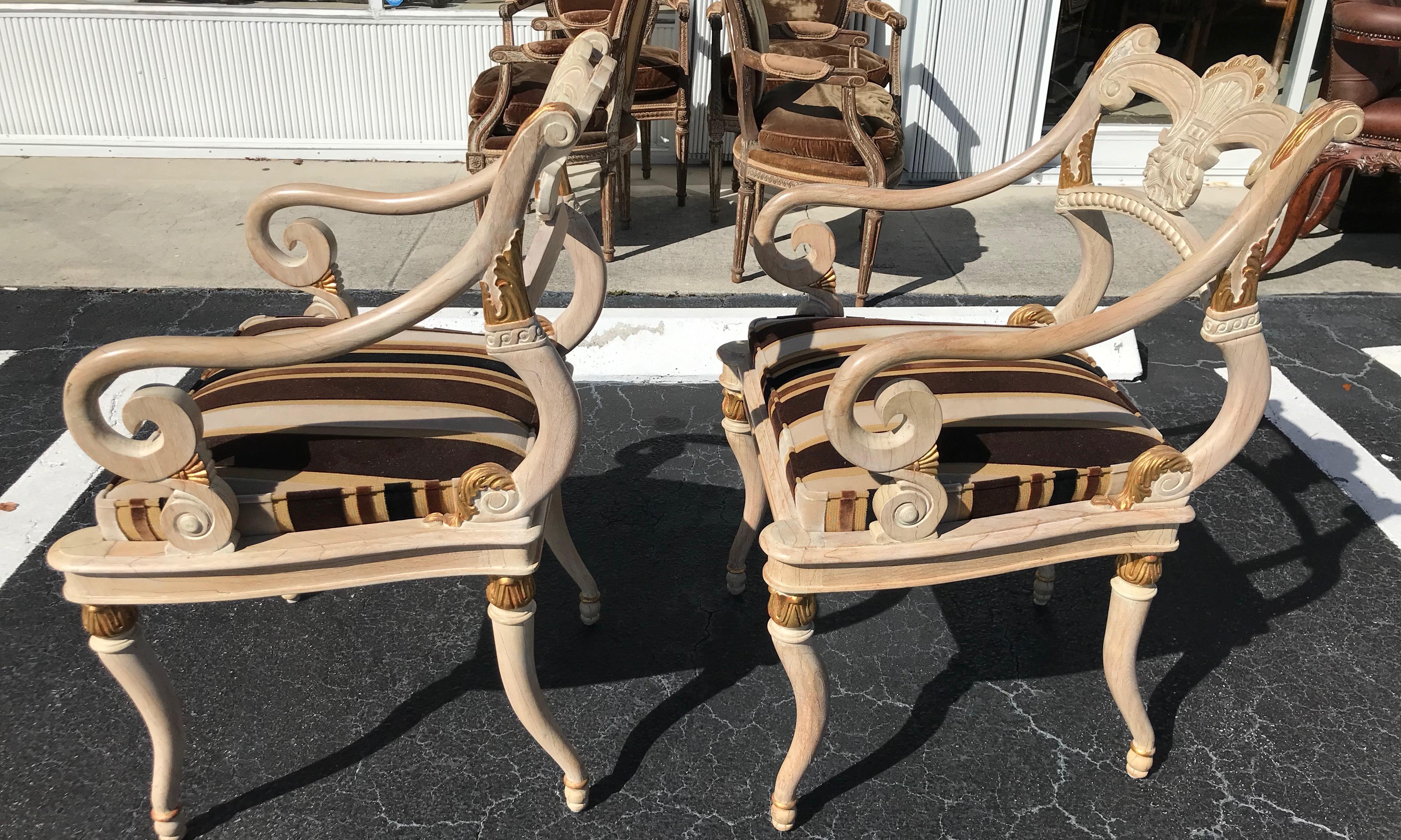 Pair of Carved Regency Style Arm Chairs For Sale 9
