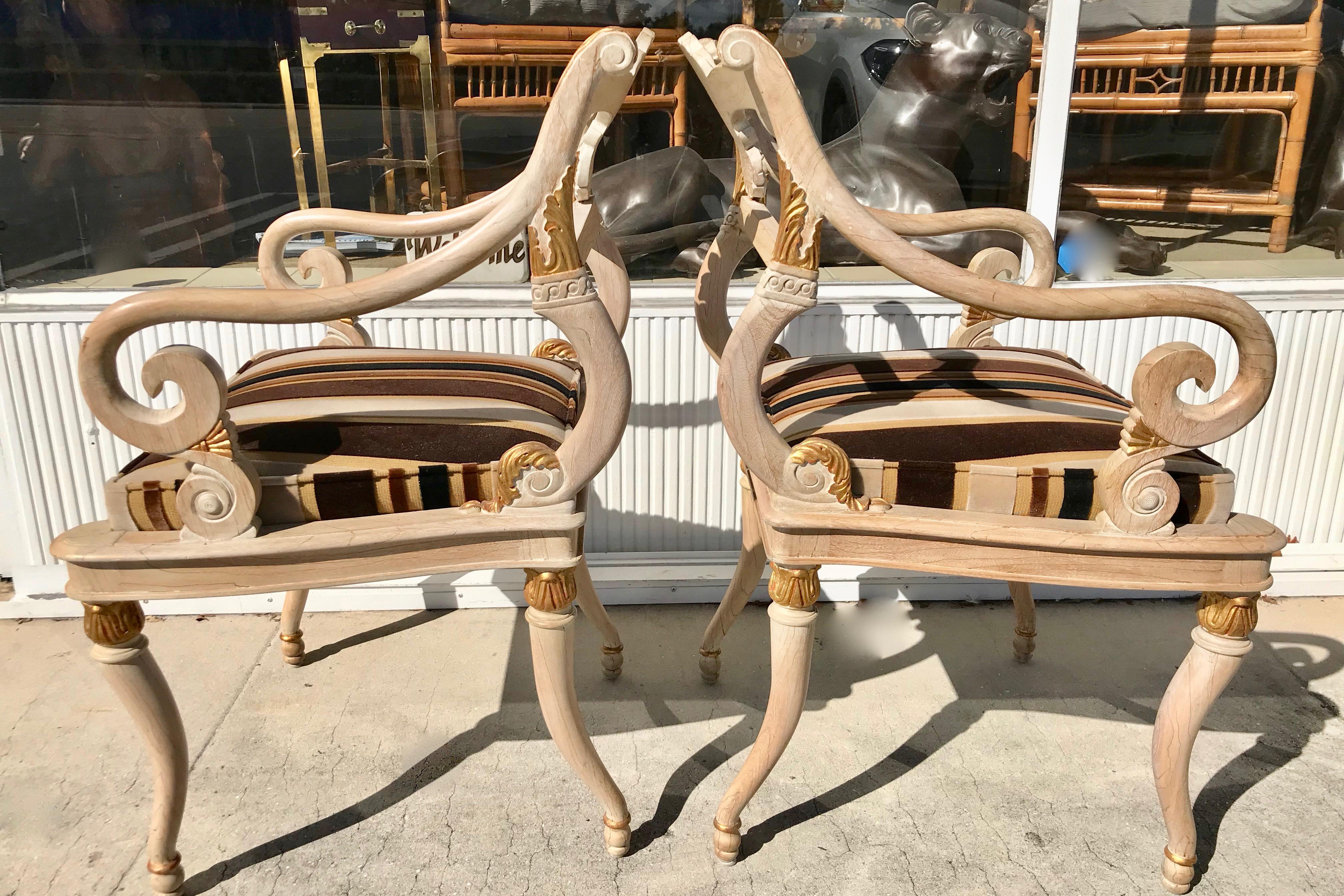 20th Century Pair of Carved Regency Style Arm Chairs For Sale