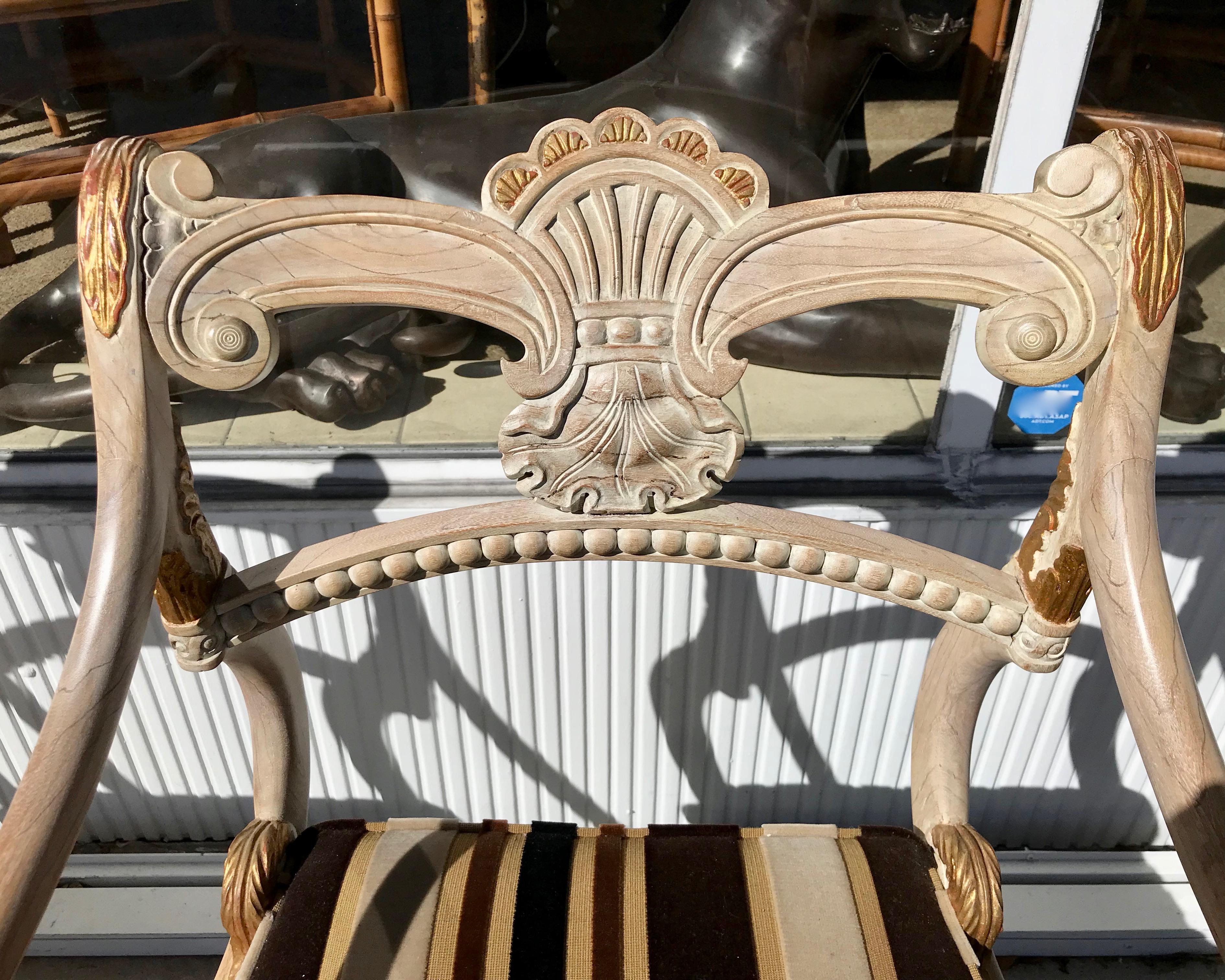 Pair of Carved Regency Style Arm Chairs For Sale 1
