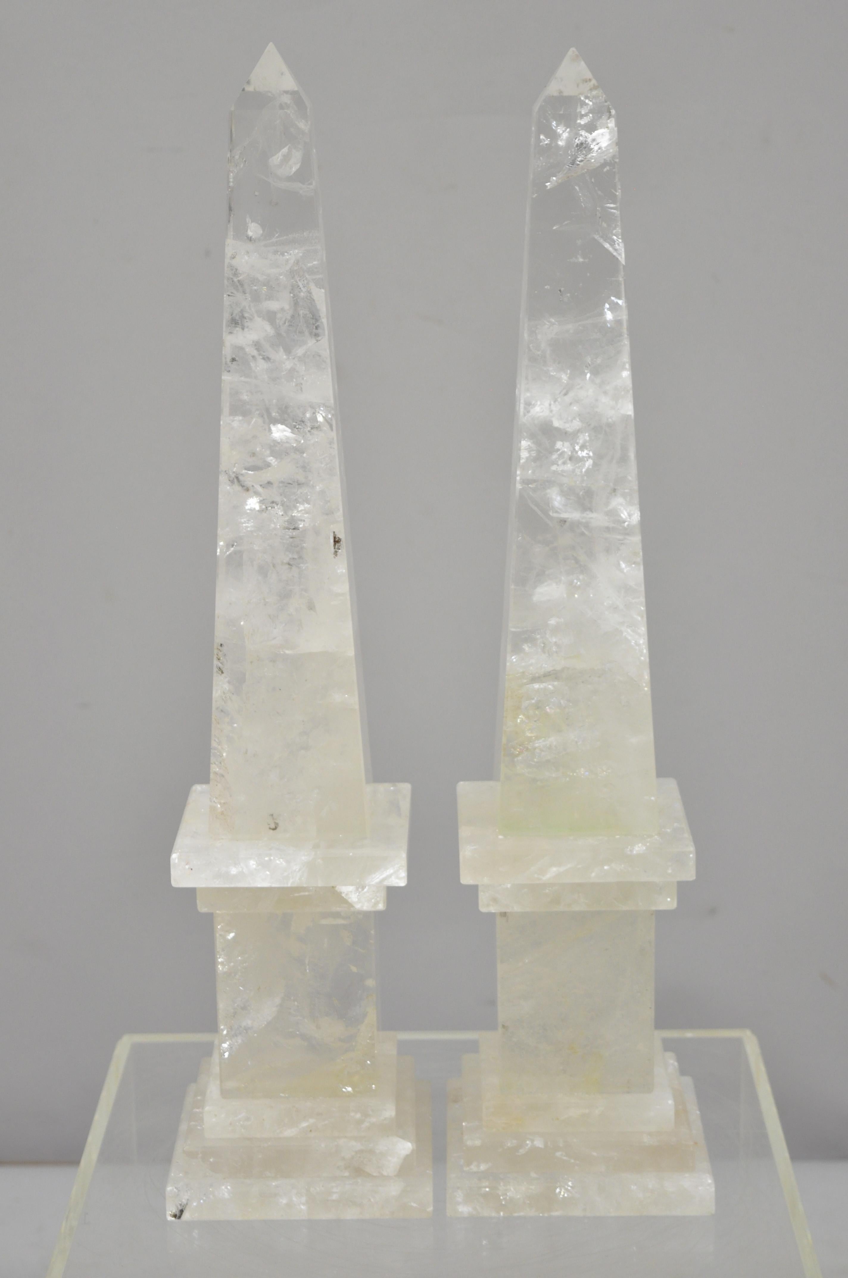 Pair of Carved Rock Crystal Quartz Obelisk 3