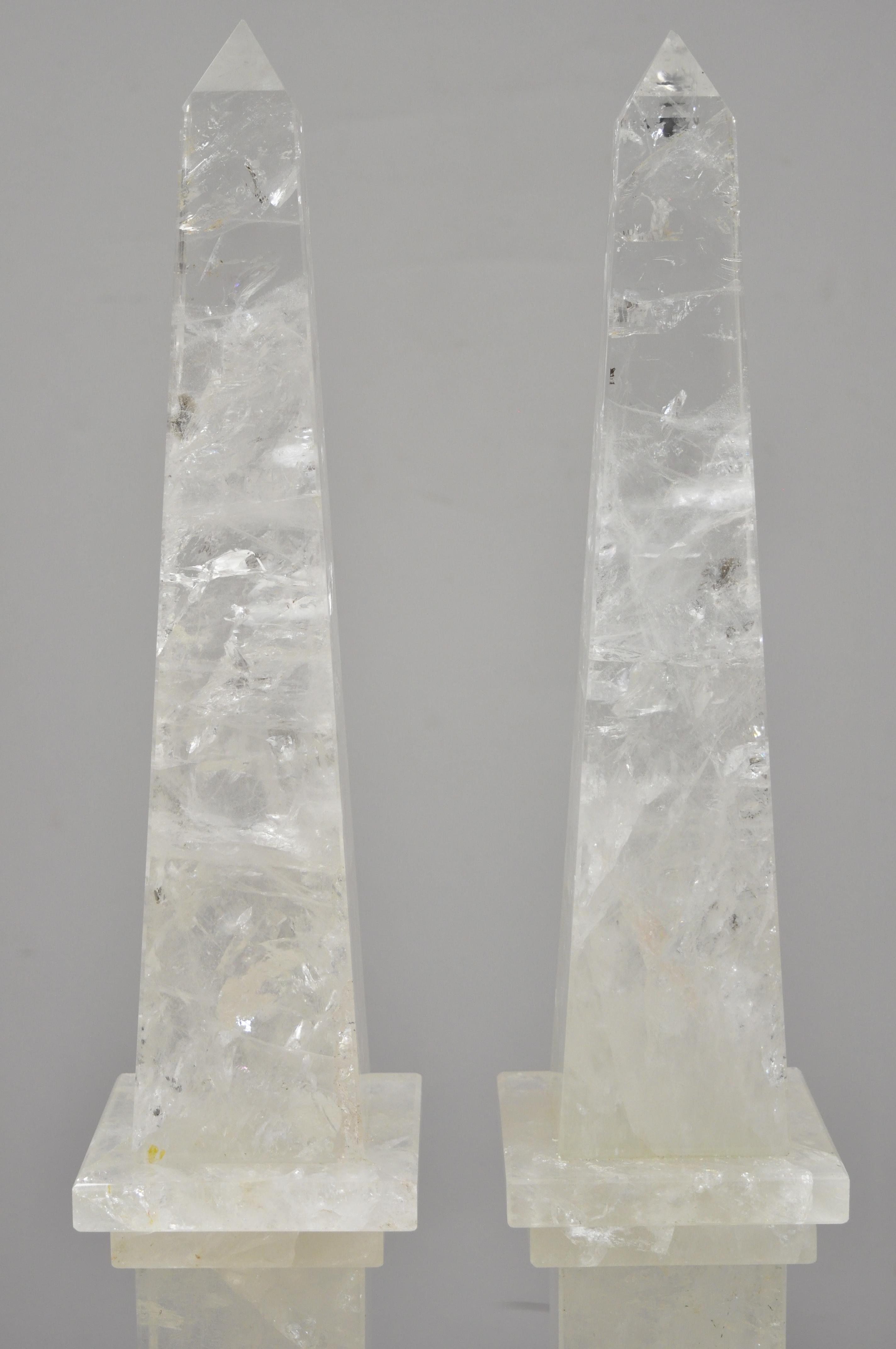 20th Century Pair of Carved Rock Crystal Quartz Obelisk